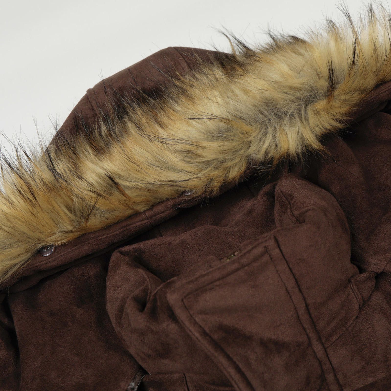 Japanese Brand Brown Faux Suede Winter Jacket with Fur Hood Size US M / EU 48-50 / 2 - 2 Thumbnail