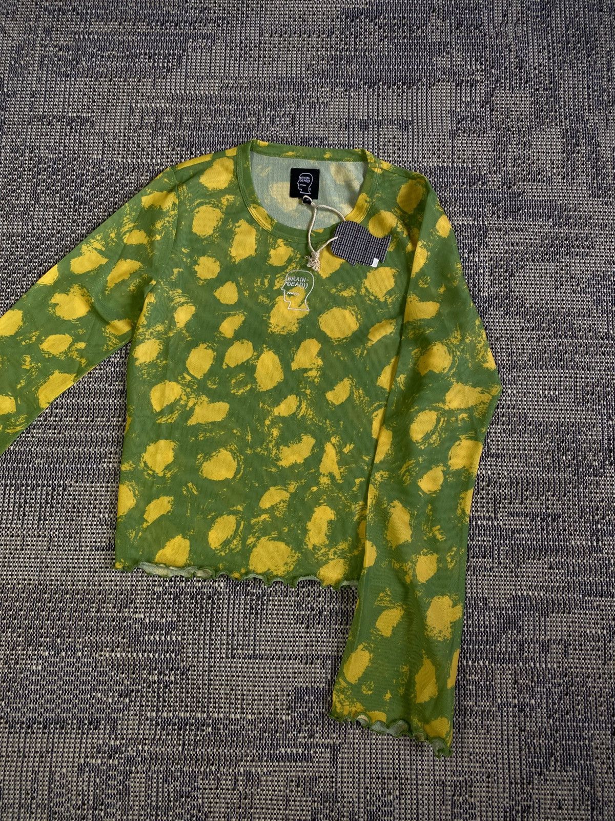 Brain Dead Dot Hyper Mesh Bell Sleeve Top - Lime Y2k Size L / US 10 / IT 46 - 2 Thumbnail
