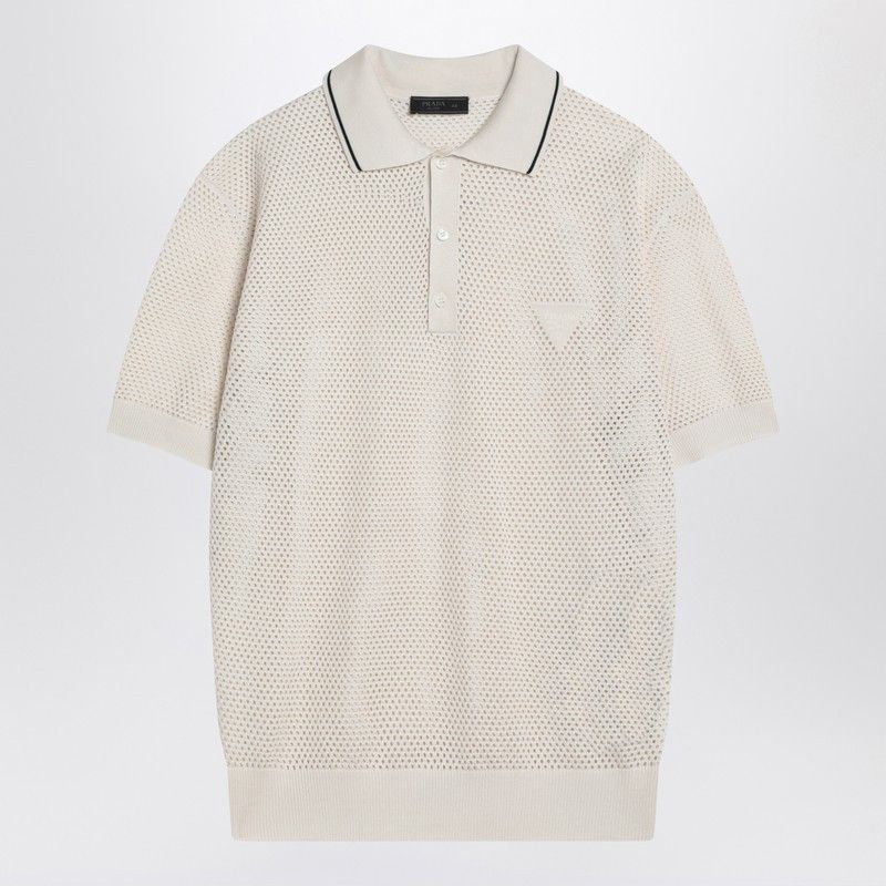 Prada Prada Openwork Talc-Coloured Polo In Cotton And Silk Size US L / EU 52-54 / 3 - 1 Thumbnail