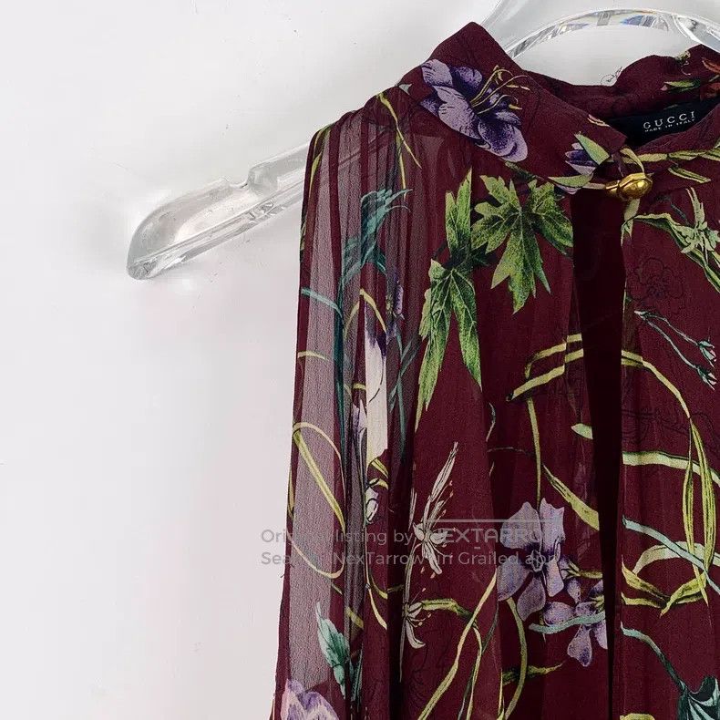 Gucci Gucci Dark red floral printed mulberry silk dress Size XS / US 0-2 / IT 36-38 - 3 Thumbnail