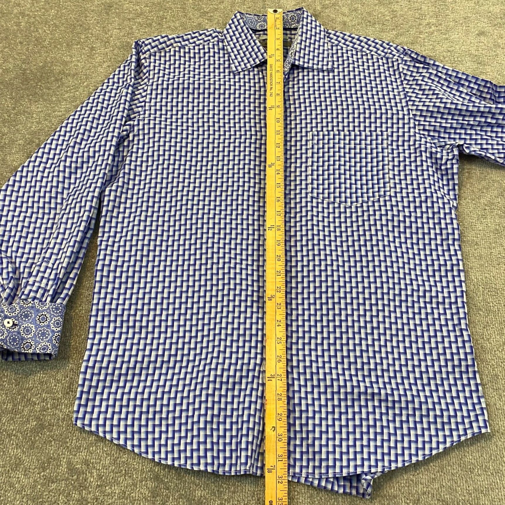 Johnston & Murphy Johnston & Murphy Shirt Mens Large Blue Geometric Button Up Flip Cuff Dress L/S Size 42R - 7 Thumbnail