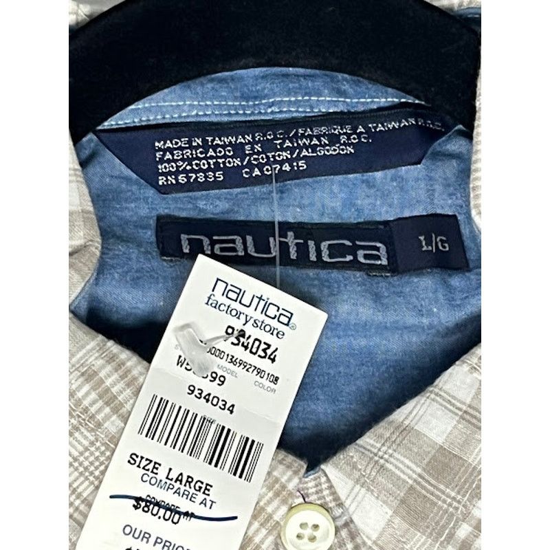 Nautica NWT VTG Y2K Nautica Shirt Mens Tan White Madras Button Down Size US L / EU 52-54 / 3 - 3 Thumbnail