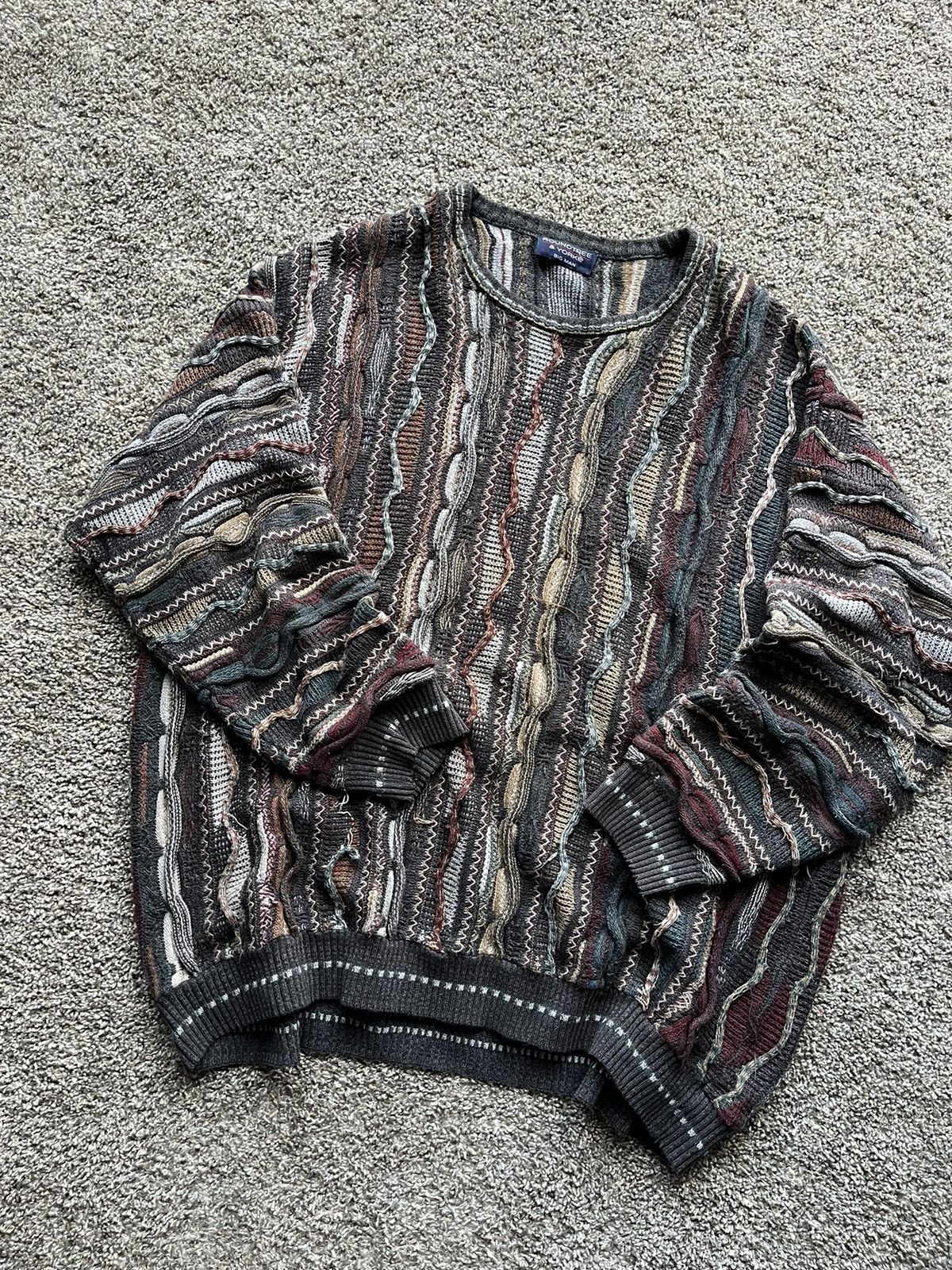 image of 90's Coogi Style 3D Knit Chunky Patterned Sweater Xl, Men's