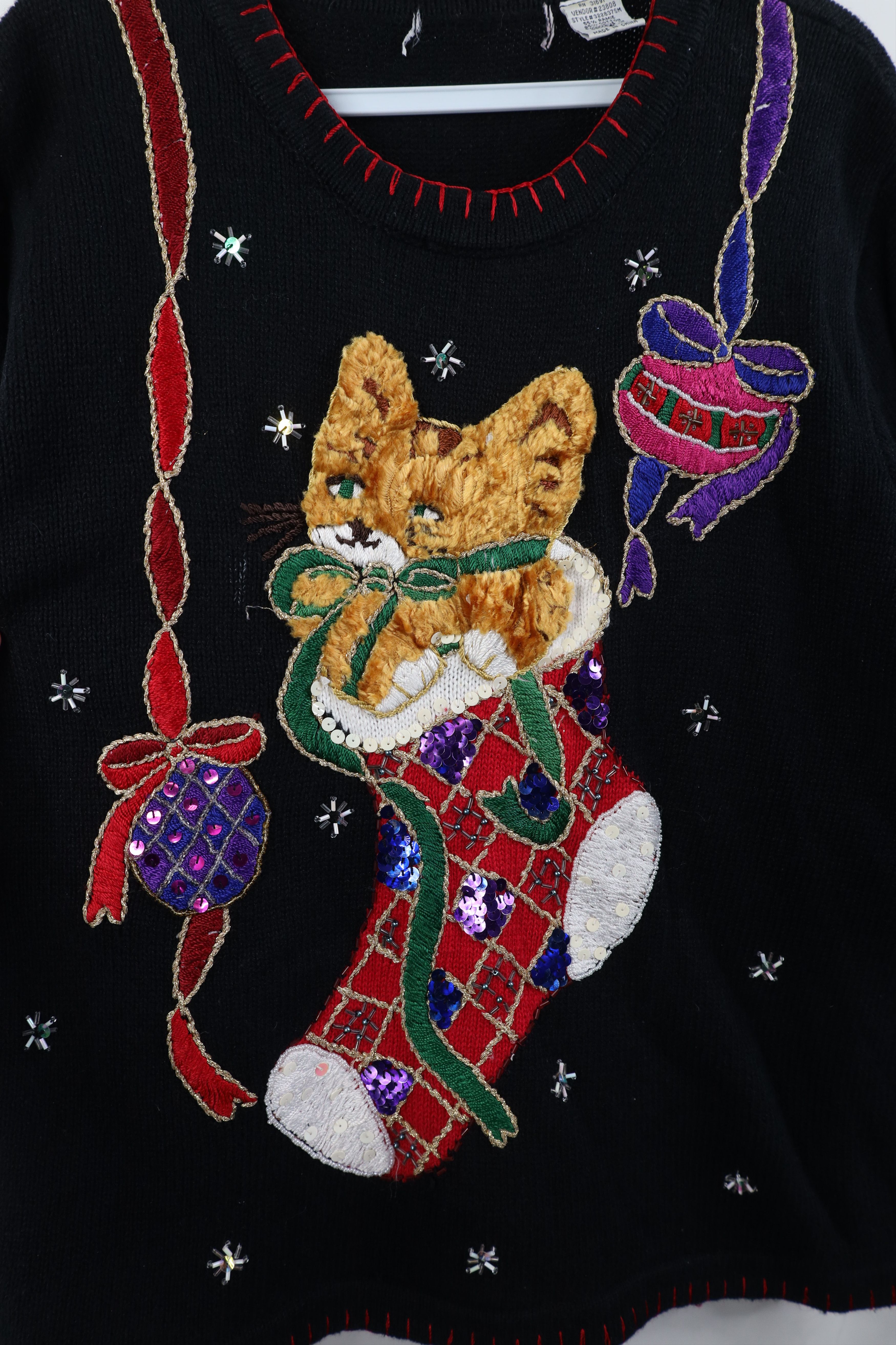 Vintage Vintage 90s Streetwear Stocking Cat Kitten Knit Sweater Size S / US 4 / IT 40 - 4 Thumbnail