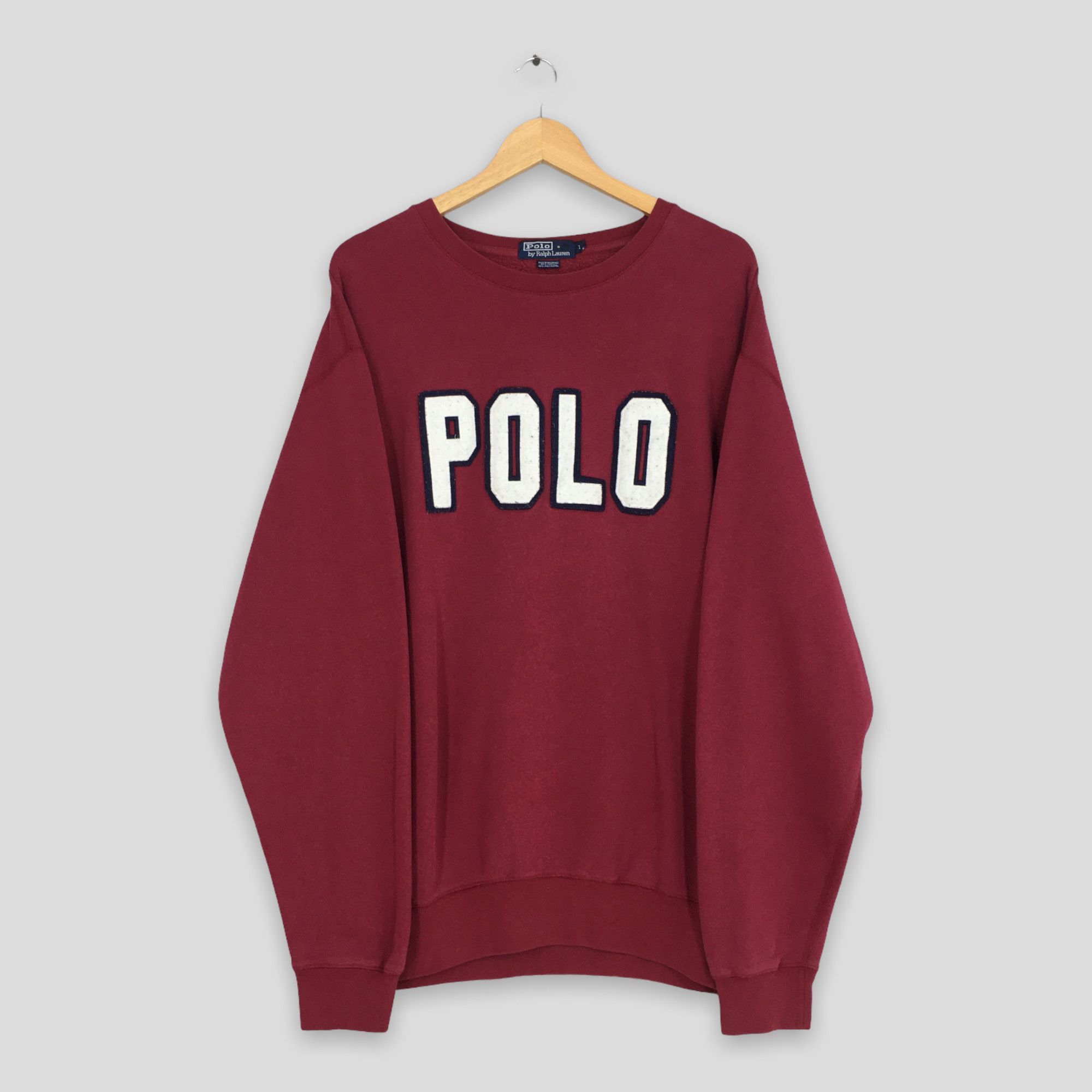 image of Vintage 90's Polo Ralph Laurent Spell Out Sweatshirt Large in Red, Men's
