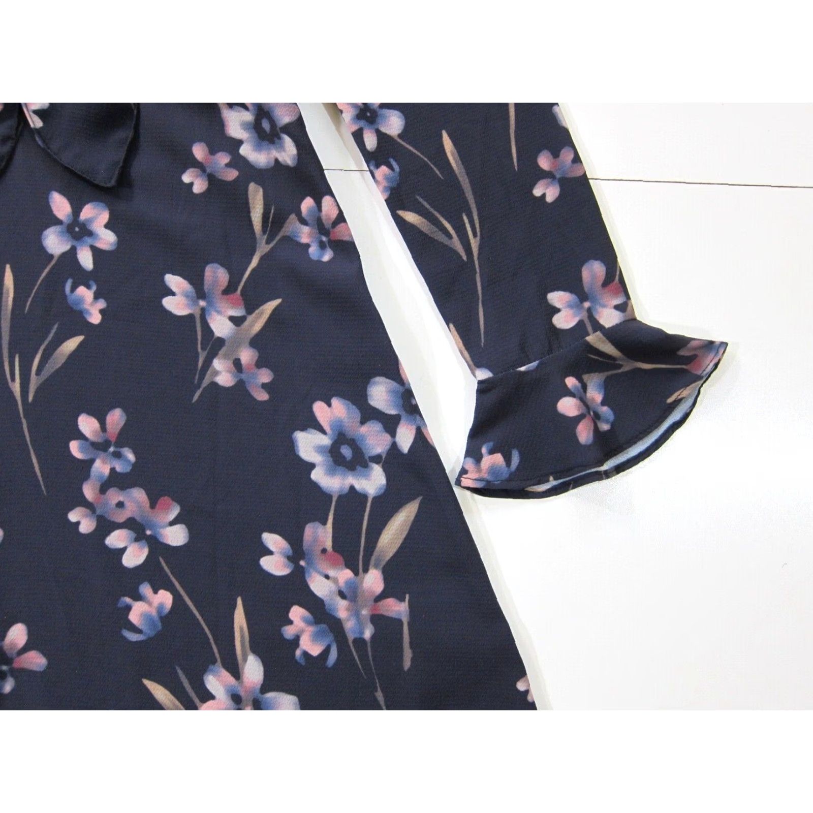 Vintage Olivaceous Dress Women Blue Pink Floral Long Sleeve V-Neck Fit Flare Empire M Size M / US 6-8 / IT 42-44 - 7 Thumbnail