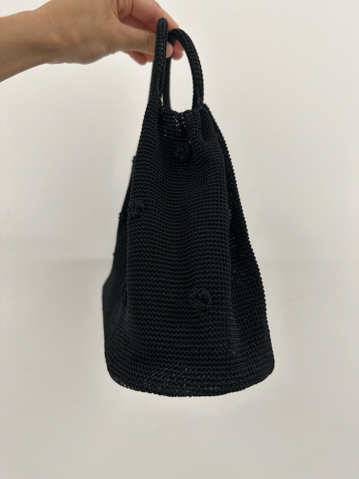 Handmade Hand Made Knit Hand Bag Black Crochet Flowers Size ONE SIZE - 5 Thumbnail