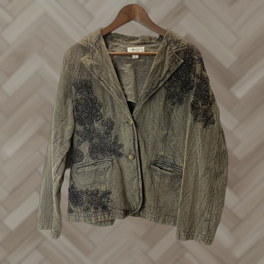 Coldwater Creek Coldwater Creek Womens Jacket Floral Green Cotton Size 14 Button Embroidered Size XL / US 12-14 / IT 48-50 - 1 Thumbnail