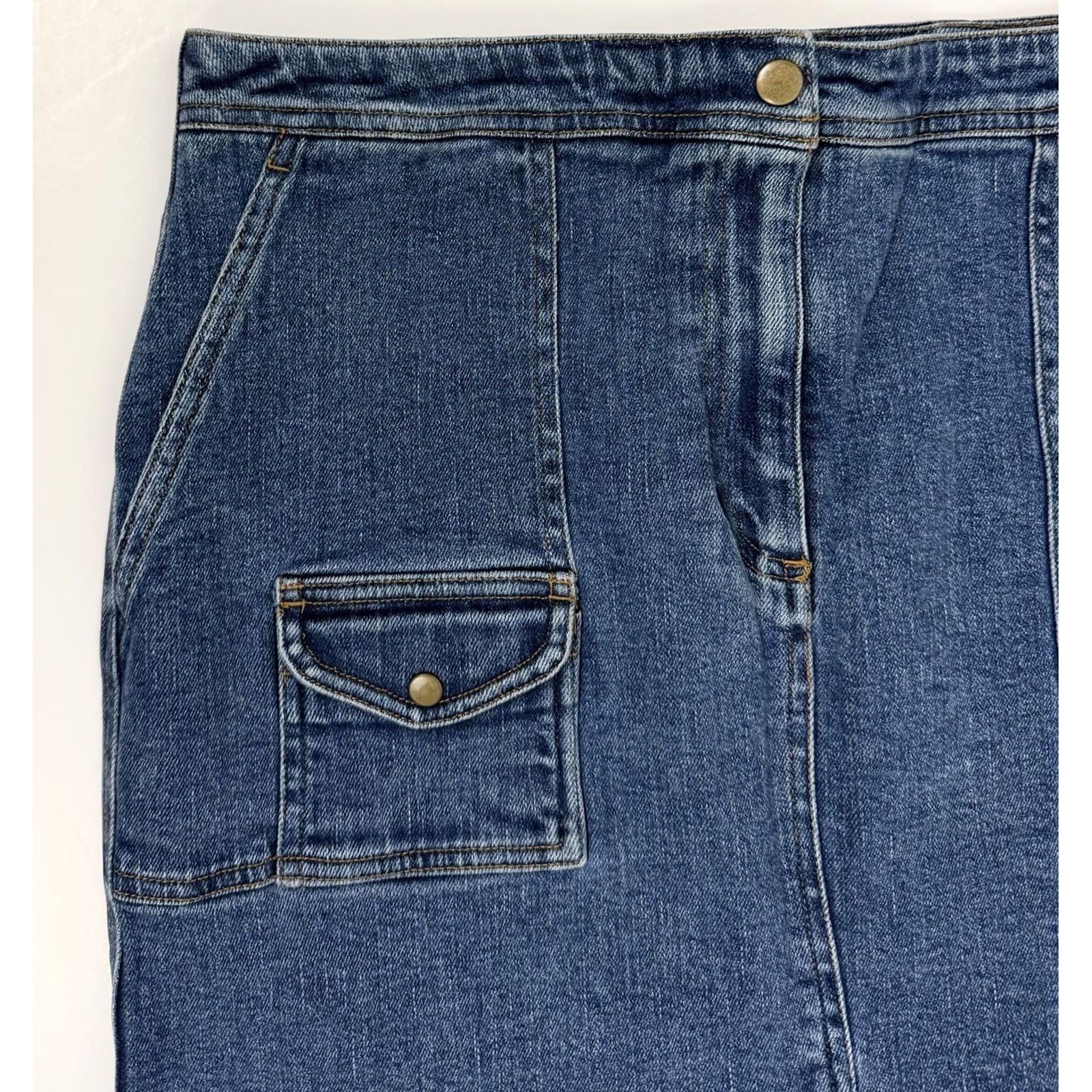 Jones New York VINTAGE Jones New York Denim Skirt Women M Knee Length 90s Y2K Grunge Retro Pockets Slit Stretch Dark Blue Mens? Size 32" / US 10 / IT 46 - 4 Thumbnail