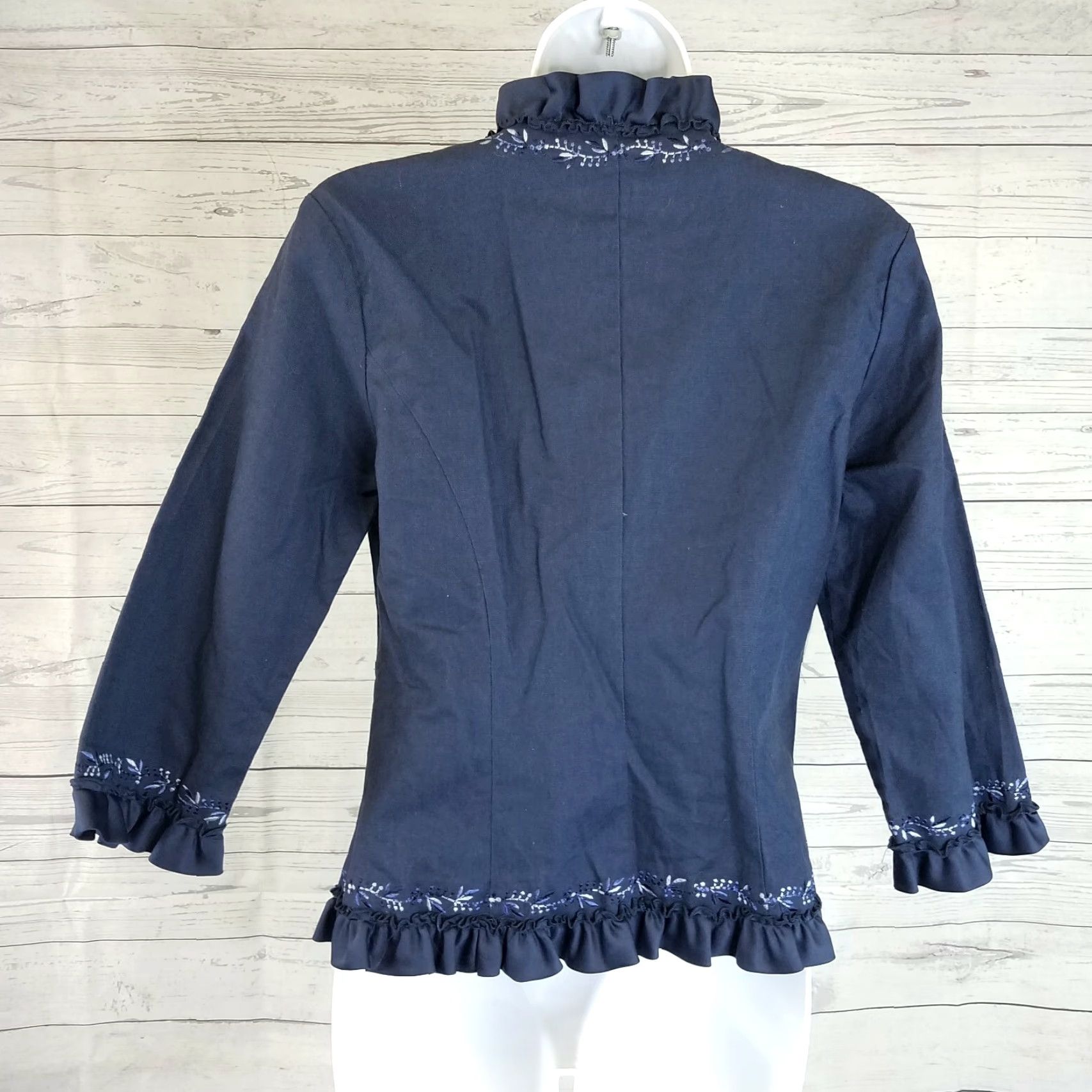 Vintage Vents D'Ailleurs Blazer Womens Jacket Floral Linen Blend Blue Size 4 Size S / US 4 / IT 40 - 3 Thumbnail