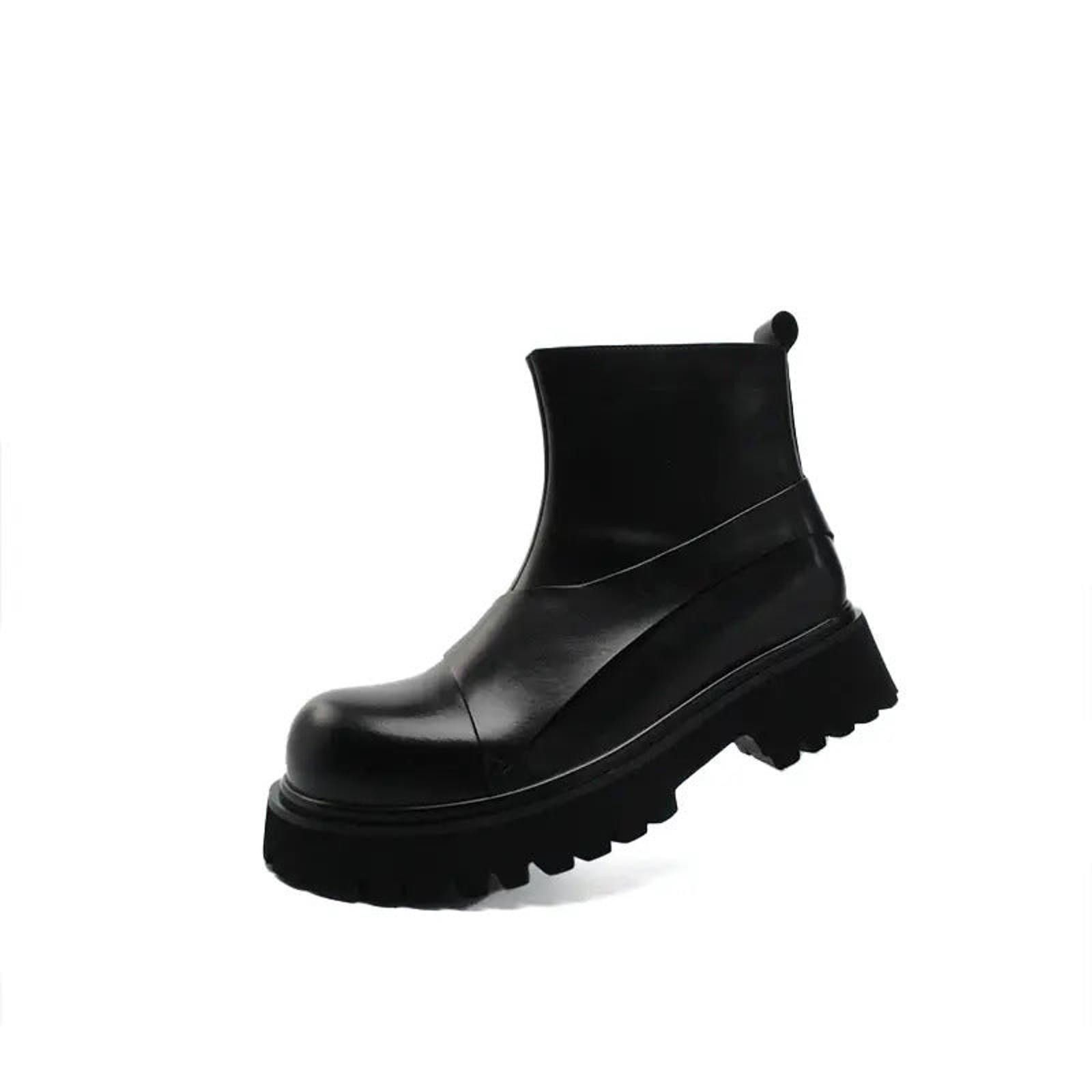 Japanese Brand Black Chunky Platform Ankle Boots, Leather Zip Boots Size US 8 / EU 41 - 6 Thumbnail