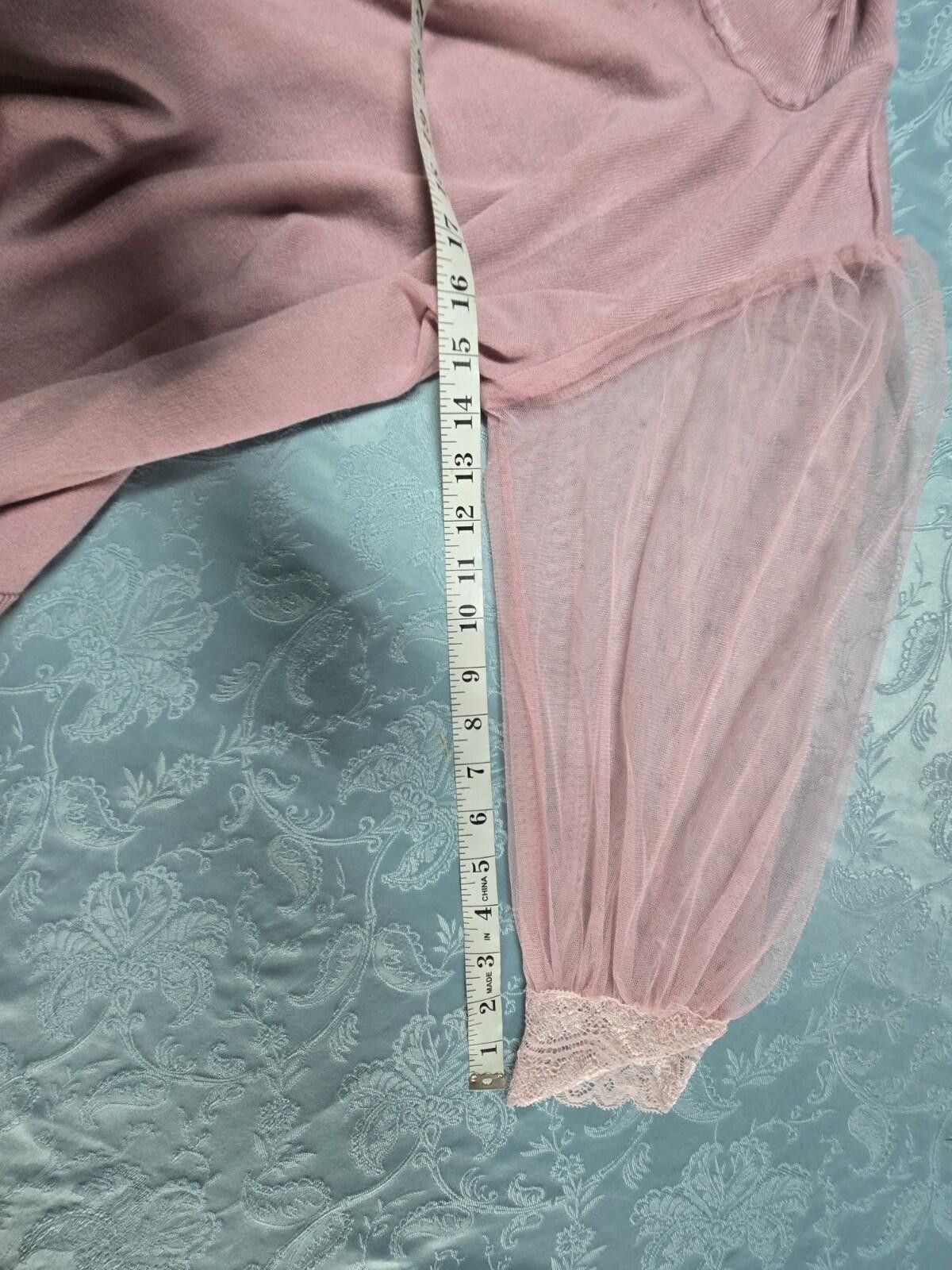 Other Dusty Rose Women Size M Pink Puff Mesh Lace Shirt Coquette Size M / US 6-8 / IT 42-44 - 6 Thumbnail
