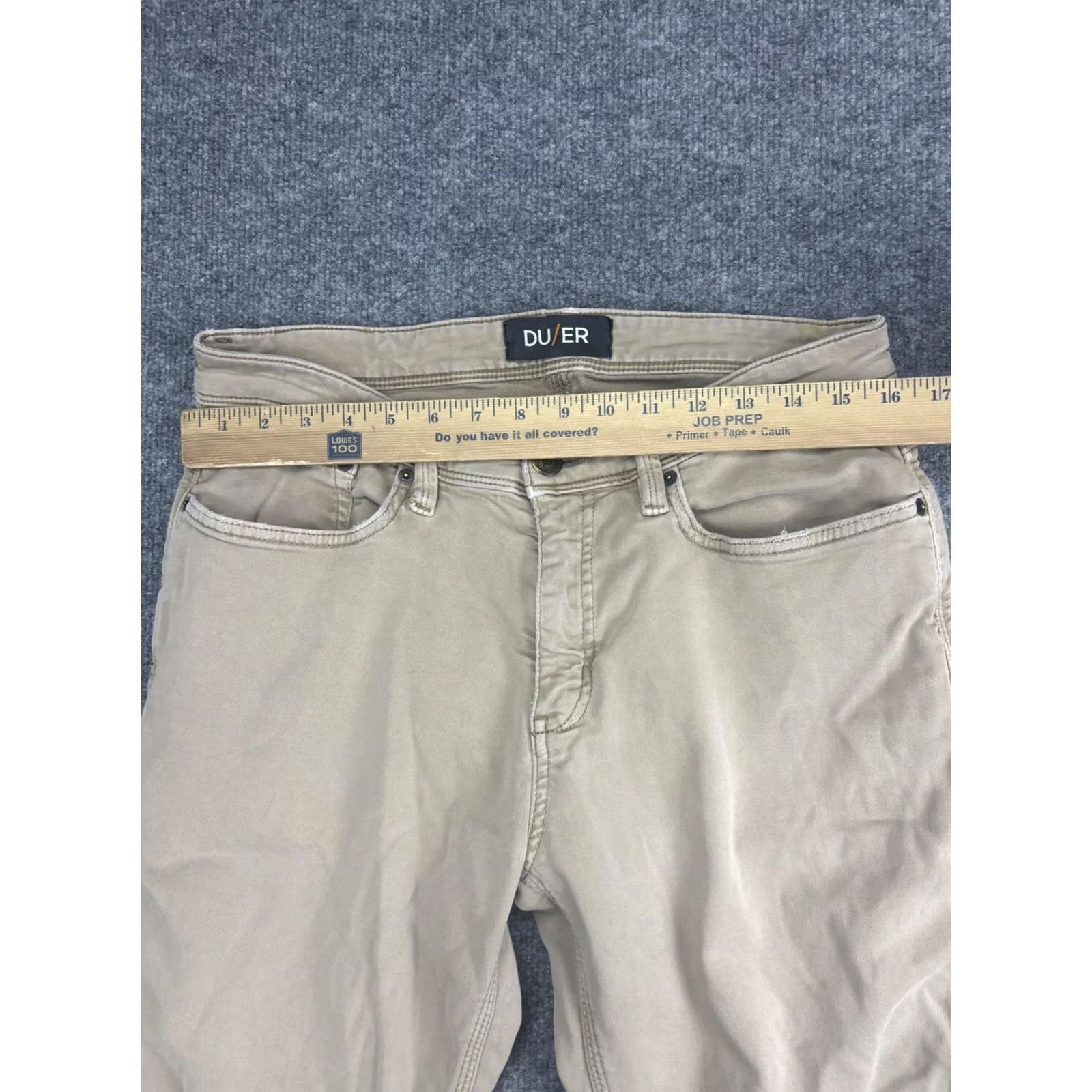 Vintage DU/ER Pants Mens 33x32 Beige Slim Fit Stretch Chino 5 Pocket Casual Tapered Leg Size US 33 - 3 Thumbnail