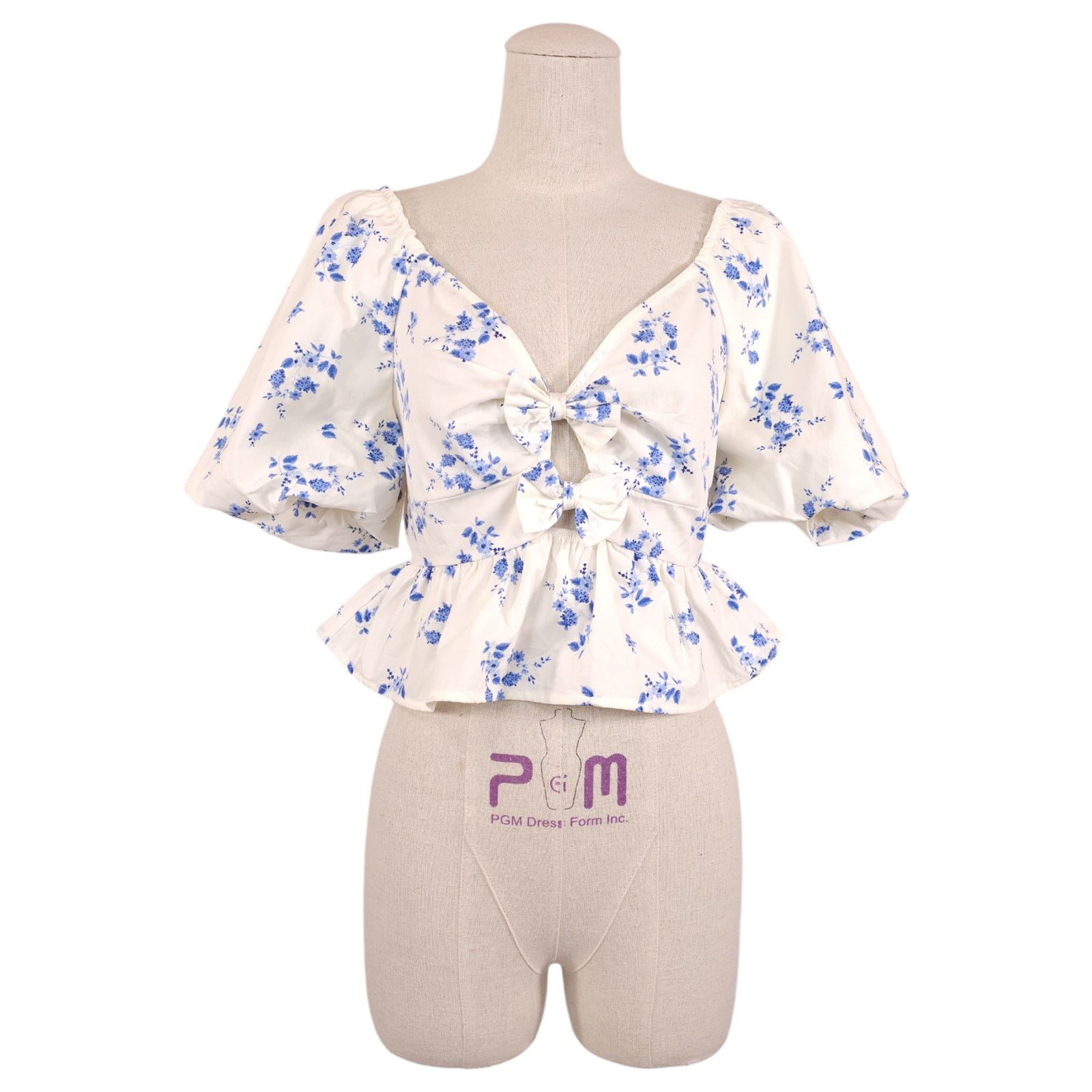 Other Band of The Free Bow Front Blouse White Blue Sz Medium Size M / US 6-8 / IT 42-44 - 1 Thumbnail