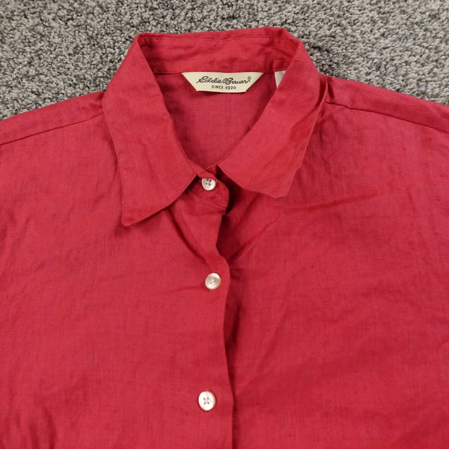 Eddie Bauer Eddie Bauer Shirt Womens L Red Linen Chambray Short Sleeve Button-Up Casual Top Size L / US 10 / IT 46 - 3 Thumbnail