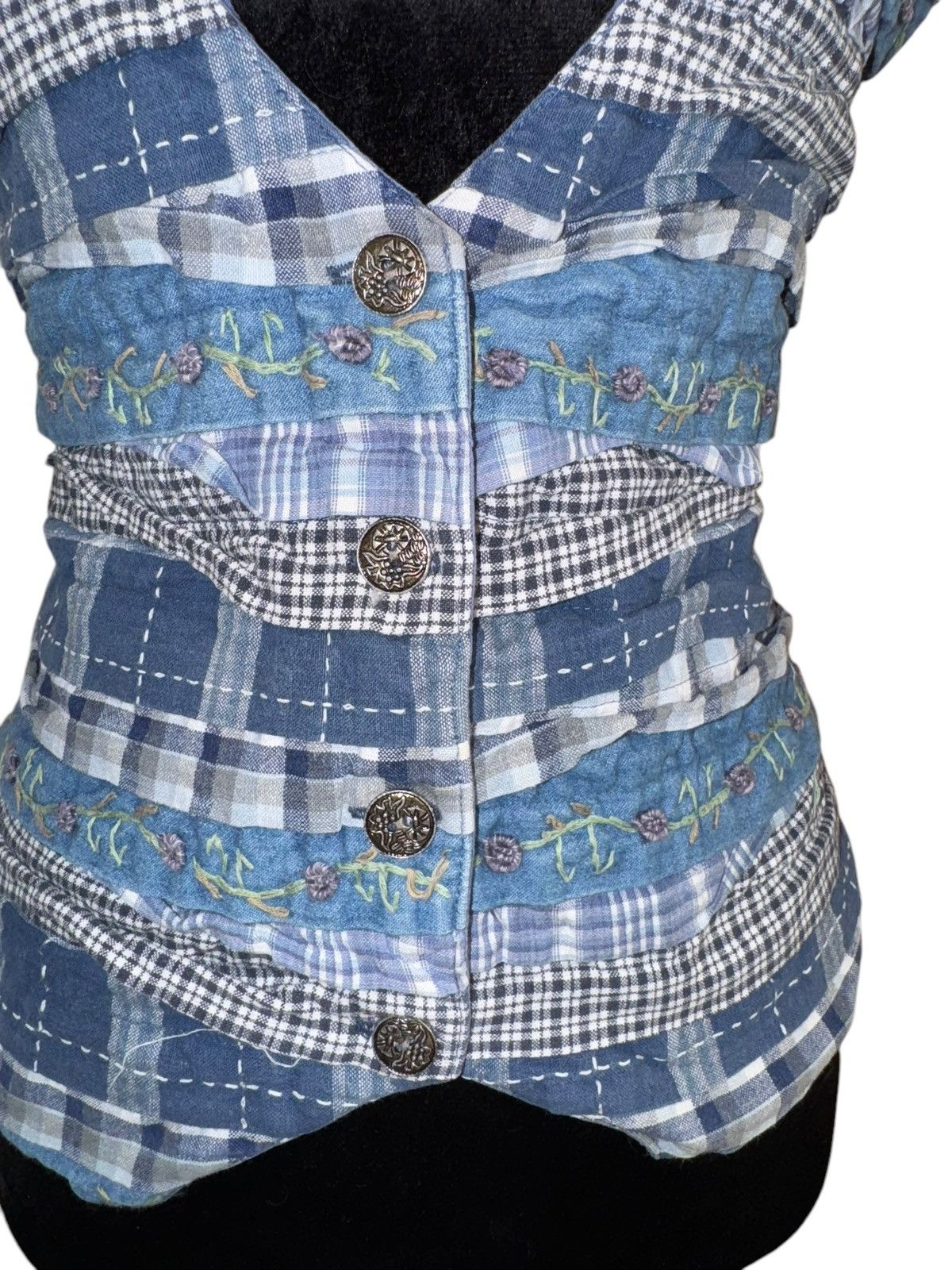 Vintage Vintage 90s Bedford Fair patchwork vest metal button denim Size XXL / US 16-18 / IT 52-54 - 3 Thumbnail