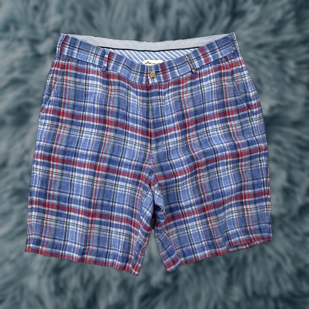 Peter Millar Peter Millar Shorts Mens 34 Blue Plaid Linen Crown Sport Golf Chino Size US 34 / EU 50 - 1 Thumbnail