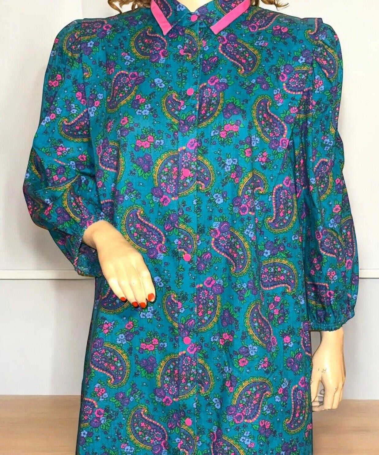 Designer Vintage Teal Paisley Print Snap Models Coat XL Frost Bros Size ONE SIZE - 2 Thumbnail