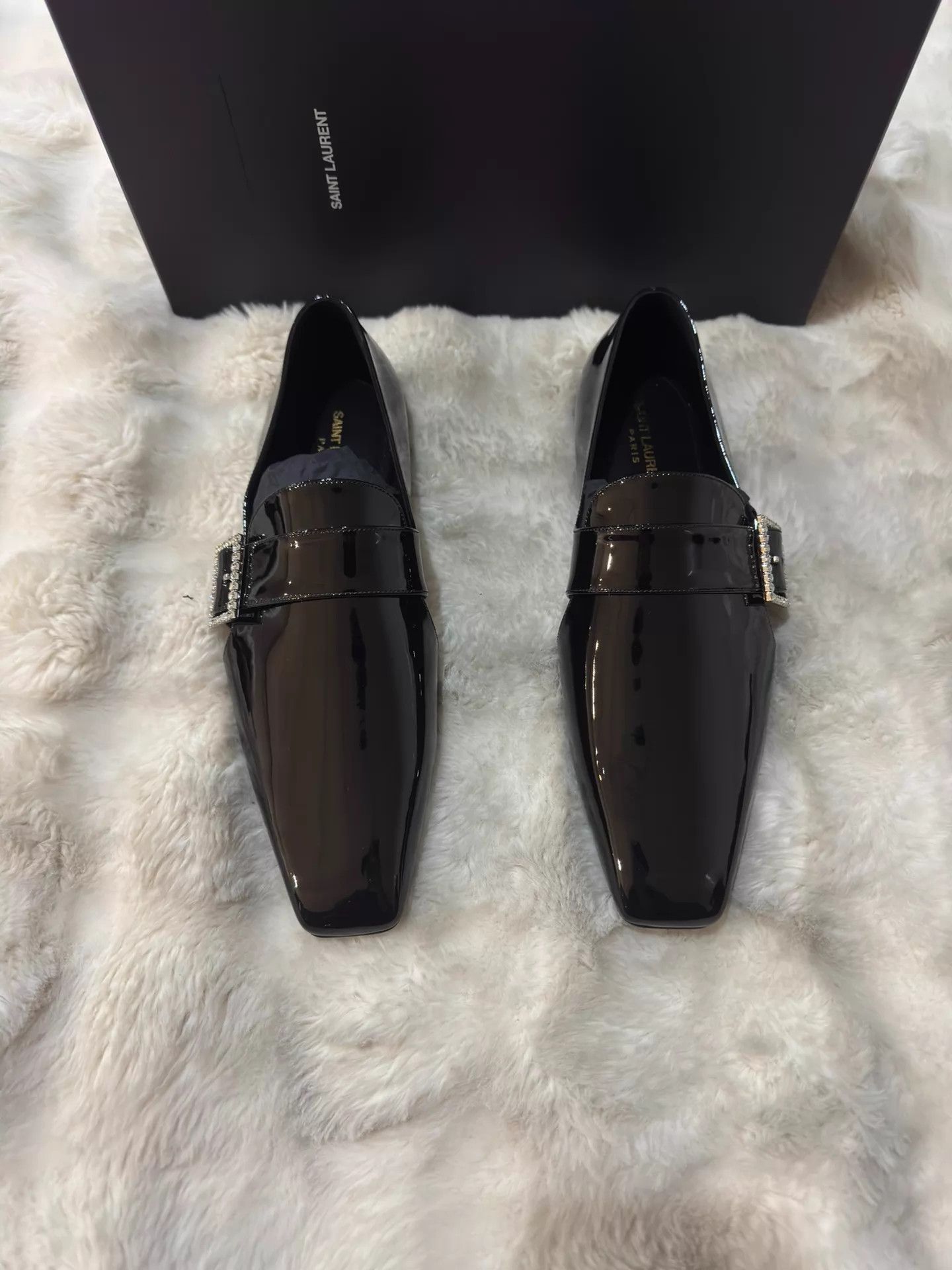 Yves Saint Laurent YSL Crystal Square Buckle Lacquer Leather Loafer 42 Size US 9 / EU 42 - 1 Thumbnail