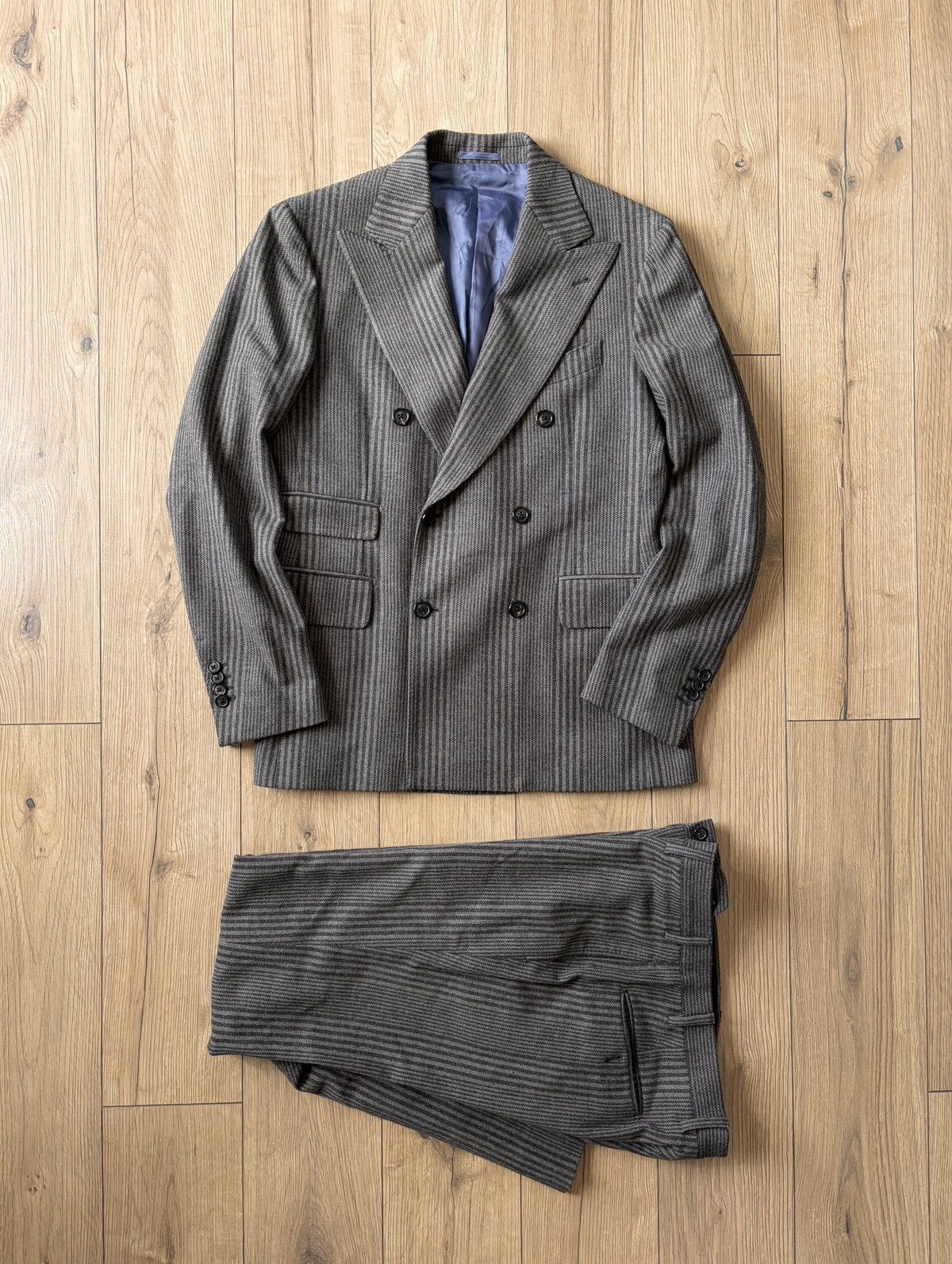 Lardini Gabriele Pasini Striped Brown/Gray Double Breasted Suit Size 48R - 2 Thumbnail