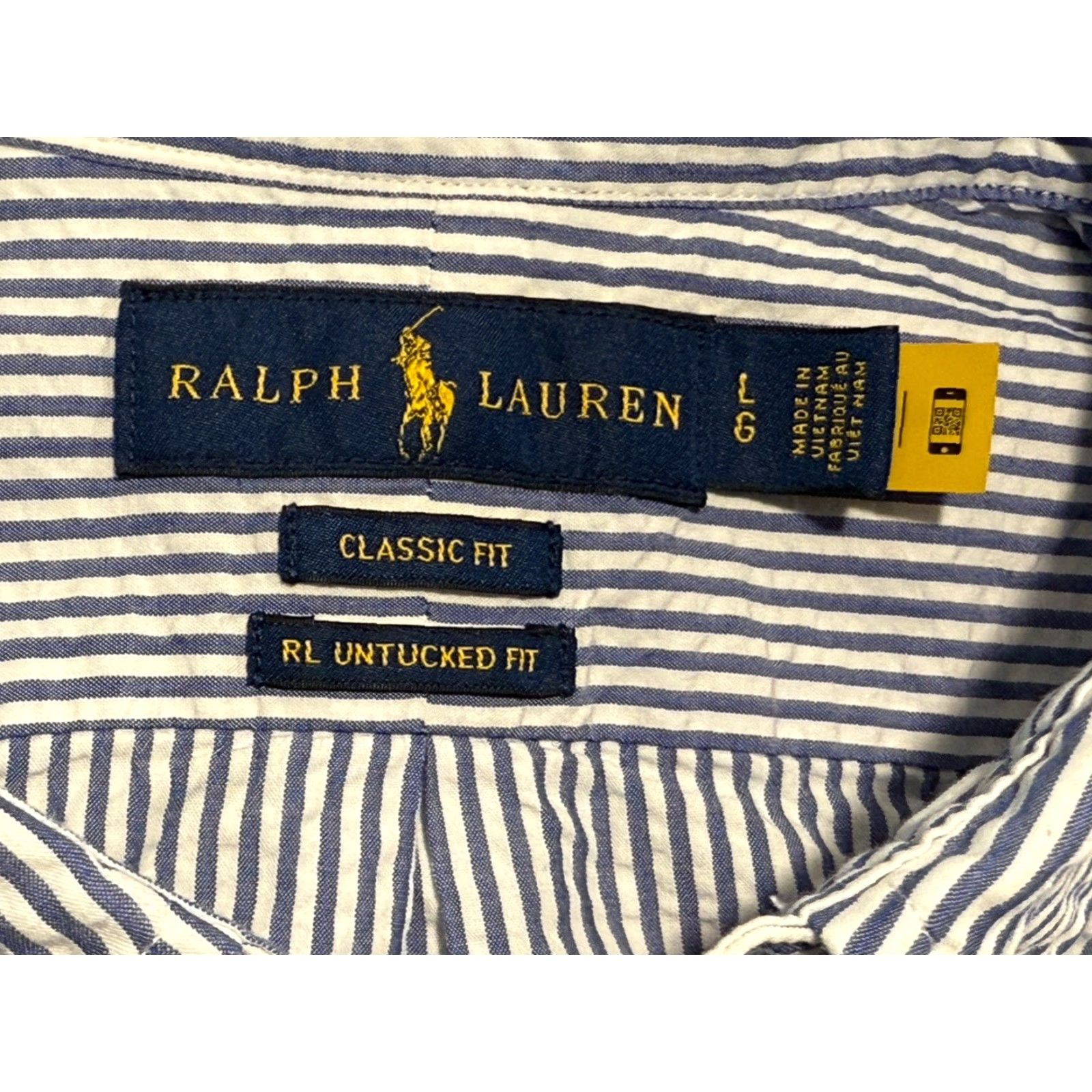 Ralph Lauren Ralph Lauren Untucked Fit Shirt Mens Large Blue Striped Seersucker Short Sleeve Size US L / EU 52-54 / 3 - 4 Thumbnail