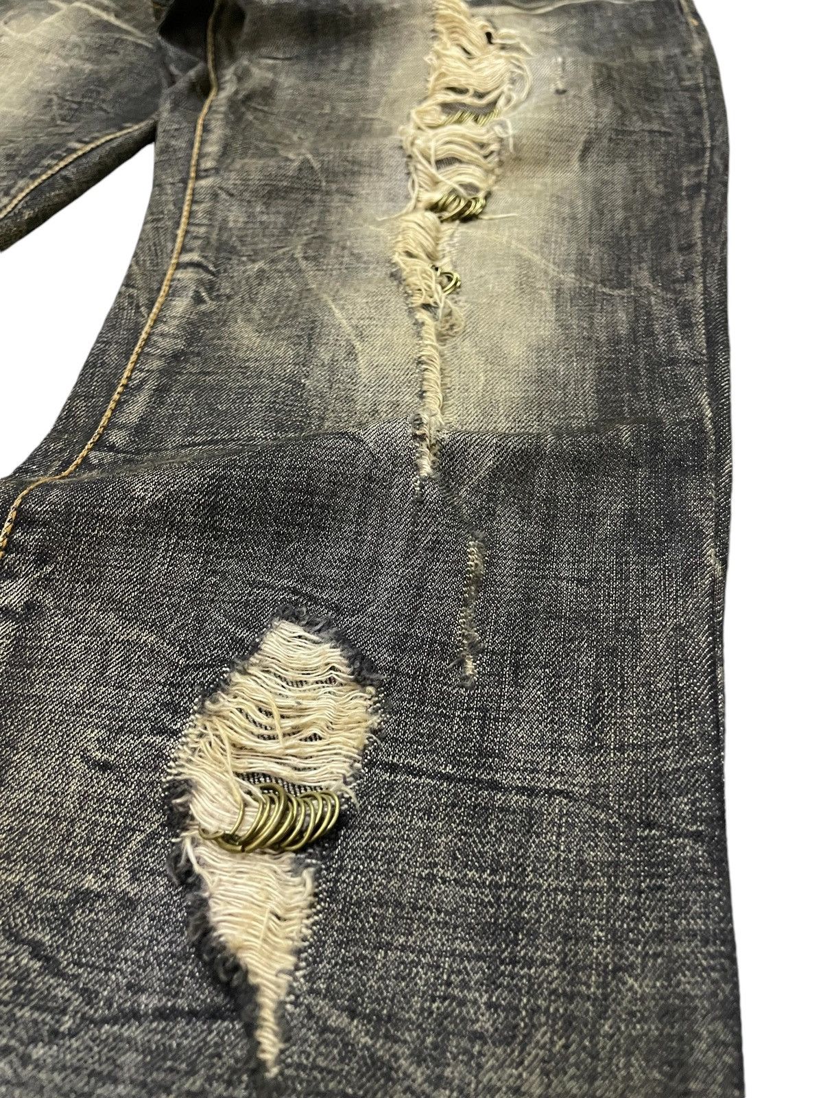Japanese Brand G.O.A Pierced & Studded Honeycomb Claw Mark Mud Flare Jeans Size US 30 / EU 46 - 10 Thumbnail