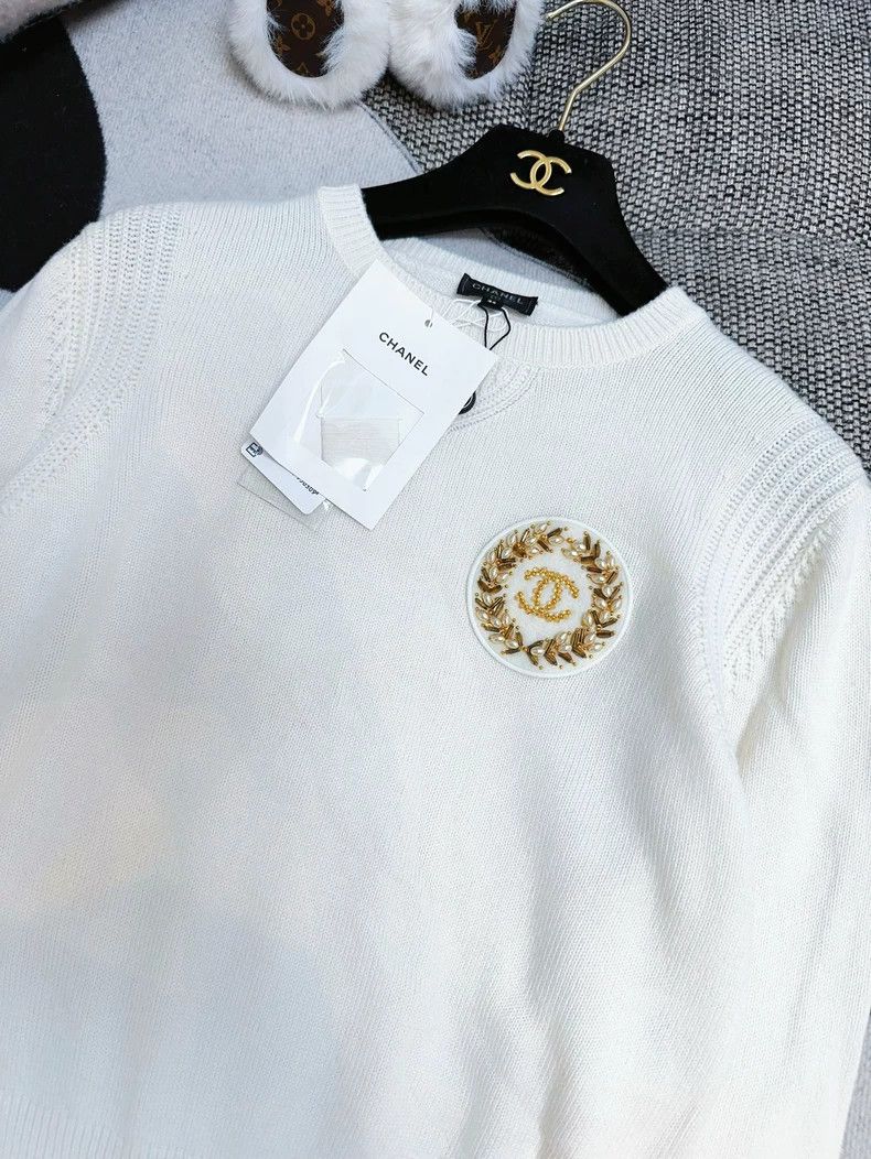 Chanel Chanel 20A beige pearl wheat spike brooch logo cashmere sw Size XS / US 0-2 / IT 36-38 - 3 Thumbnail