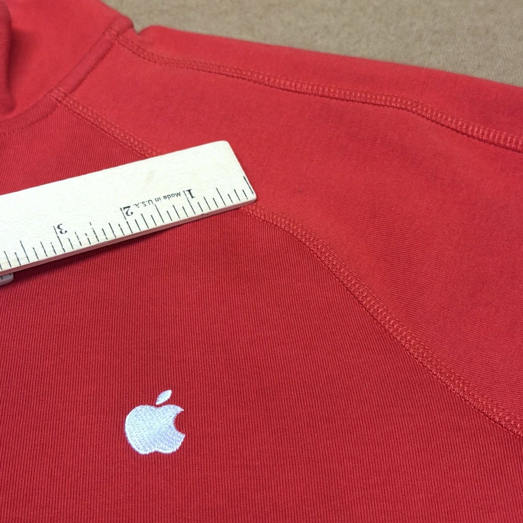 Apple Apple Mens Sweatshirt M Red 1/4 Zip Mock Neck Pullover Logo Pockets Warm Knit Size US M / EU 48-50 / 2 - 2 Thumbnail