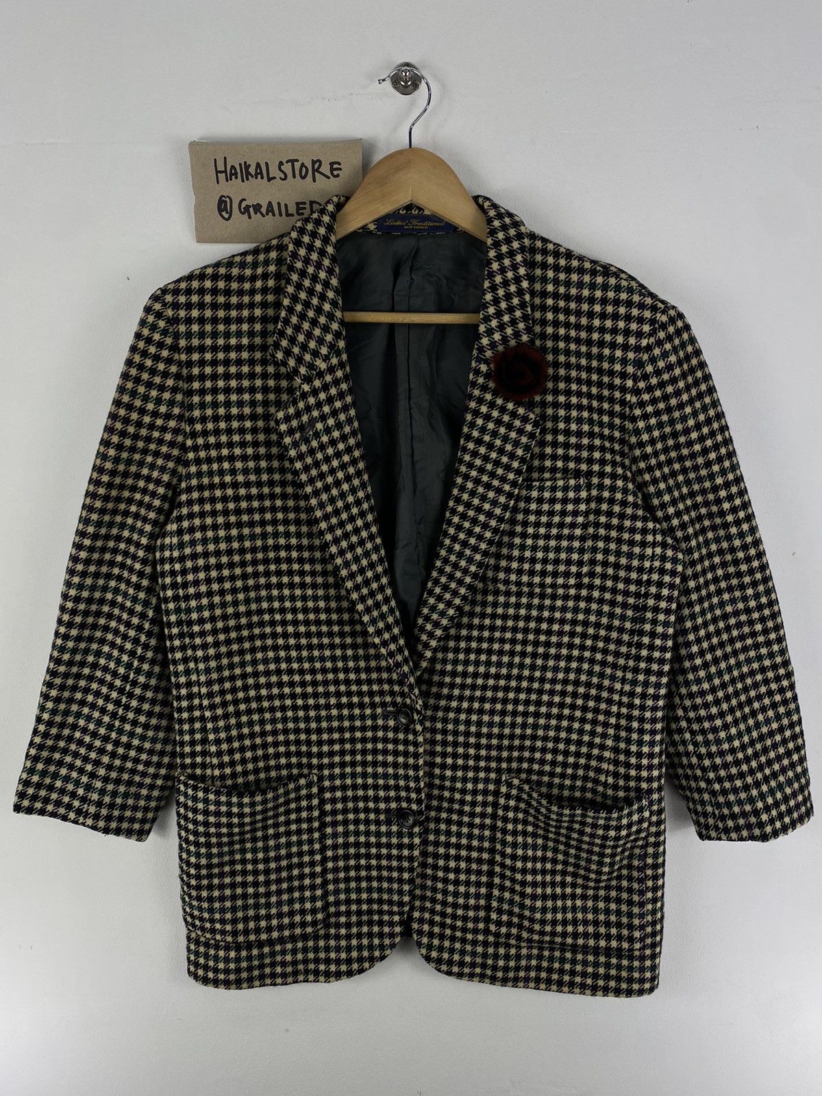 Japanese Brand Vintage 90’s Houndstooth Jacket by Ladies’ Traditional Size XS / US 0-2 / IT 36-38 - 1 Thumbnail
