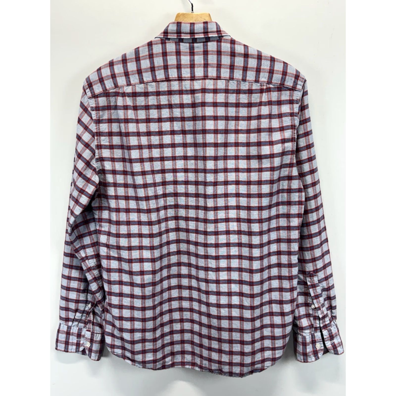 J.Crew VINTAGE J.CREW Linen Blend Button-Down Shirt Mens Medium Blue Windowpane Plaid Slim Fit Size US M / EU 48-50 / 2 - 3 Thumbnail