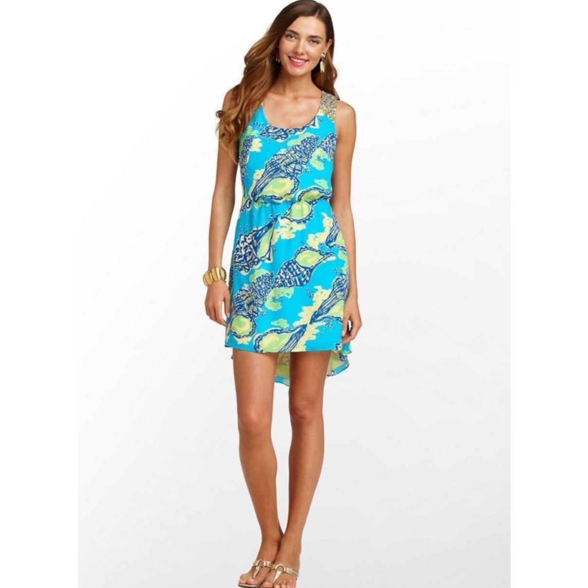 Lilly Pulitzer EUC Lilly Pulitzer Calissi Turquoise Sound the Horn Dress XS Size XS / US 0-2 / IT 36-38 - 2 Thumbnail