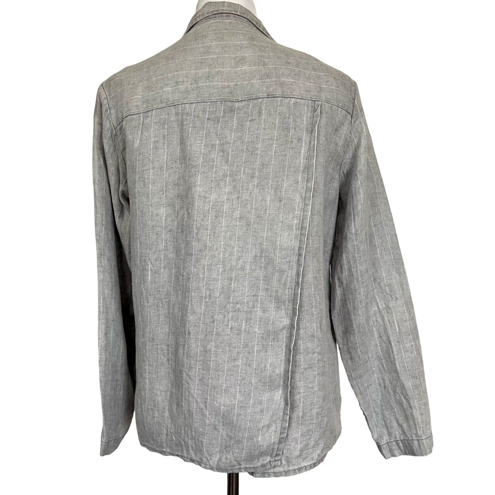 Vintage Sibel Saral Blazer Shirt Women’s Linen Gray Pinstripe Pockets Sz M Long Sleeve Button Front Back Slit Vintage? Size M / US 6-8 / IT 42-44 - 6 Thumbnail