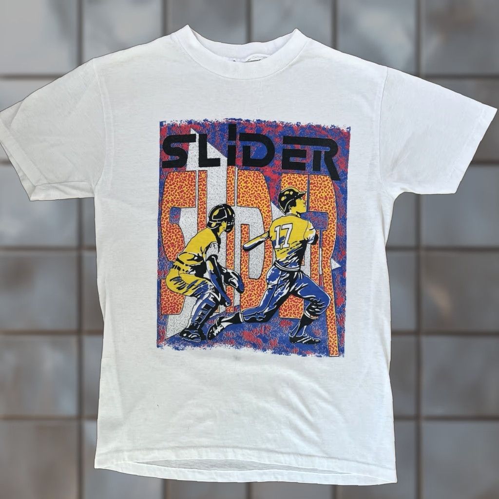 MLB VINTAGE Slider Pitch Shirt Mens M White 80s MLB Baseball Graphic Tee Size US M / EU 48-50 / 2 - 1 Thumbnail