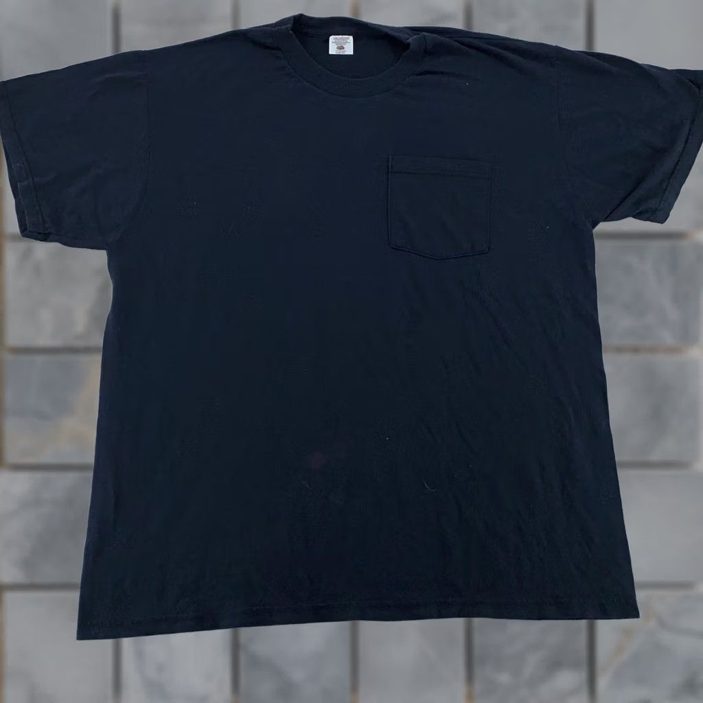 Fruit Of The Loom VINTAGE Fruit of the Loom Pocket T-Shirt Mens L/XL Golden Blend Tee Black Cotton Polyester Crew Neck Short Sleeve Size US L / EU 52-54 / 3 - 1 Thumbnail