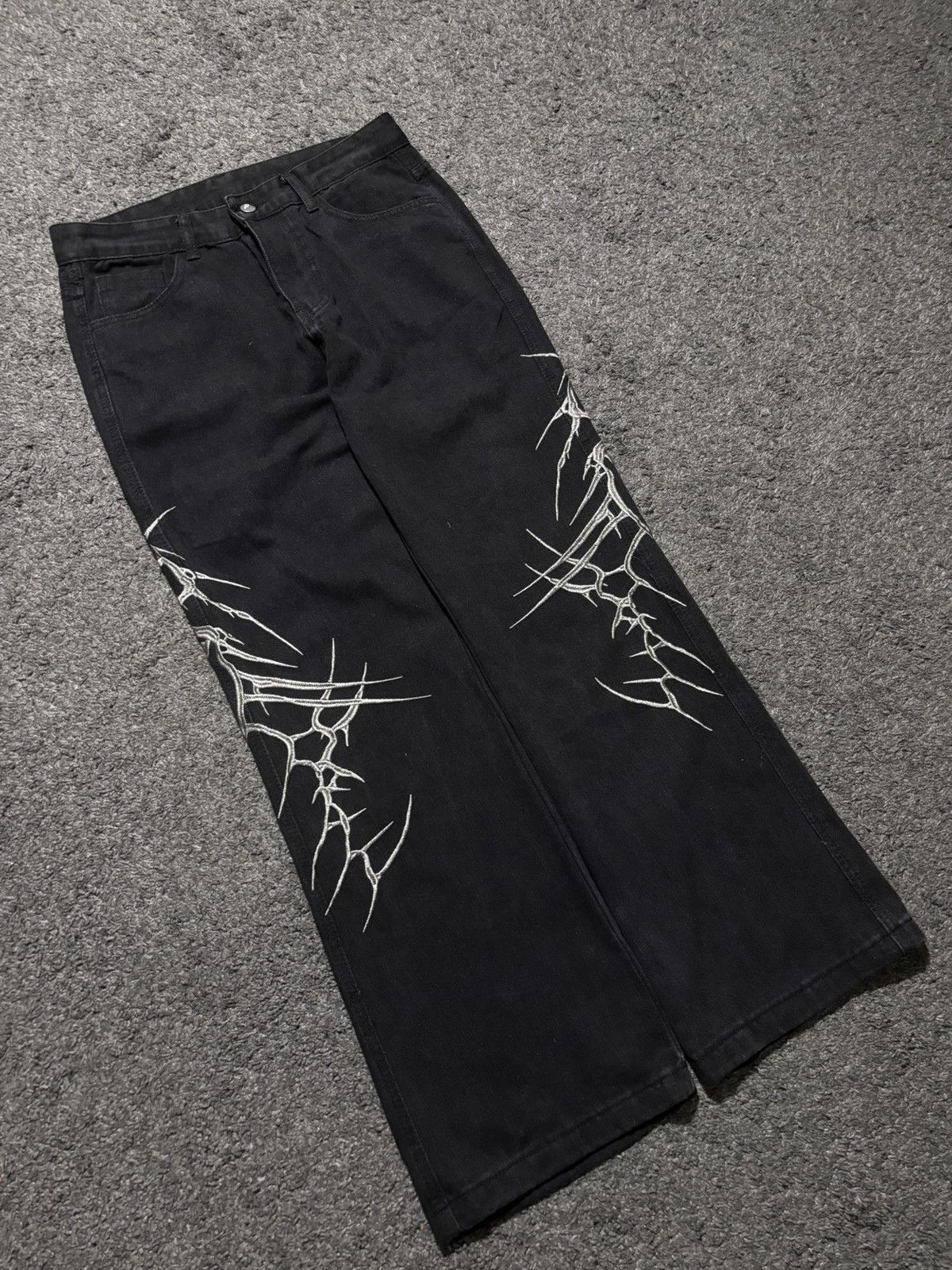 Jean × Vintage Vintage streetwear very rare spike silver flared black jeans Size US 34 / EU 50 - 8 Thumbnail