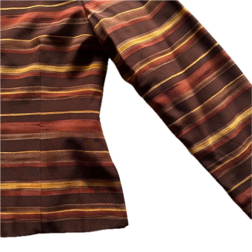 Kasper Kasper 2-Piece Silk Skirt Suit 6P Striped Gold Brown 4Petite Size 27" / US 4 / IT 40 - 7 Thumbnail