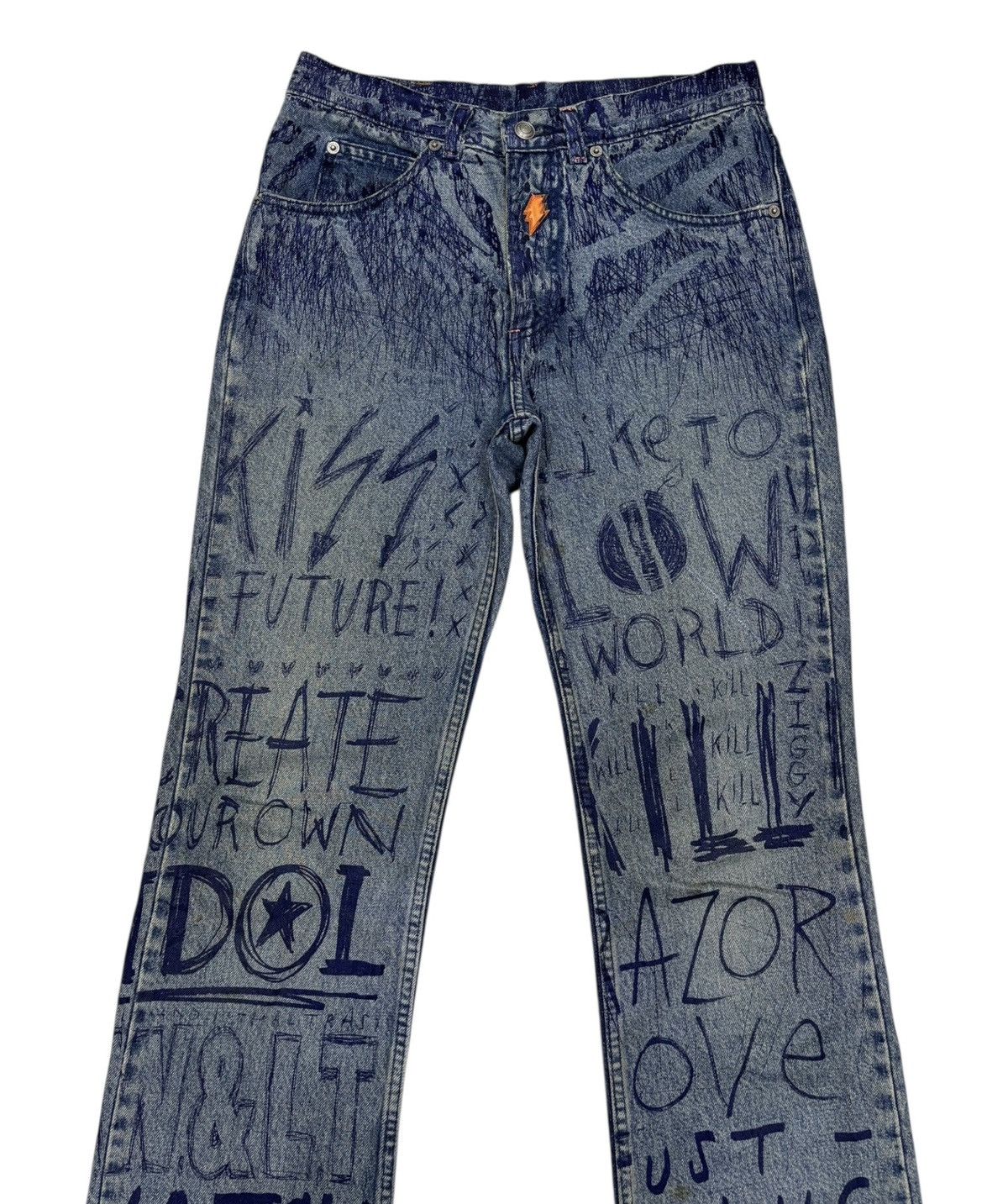 W&LT W&LT Archives - A/W 1997 - Pen Graffiti Denim Jeans Size US 30 / EU 46 - 5 Thumbnail