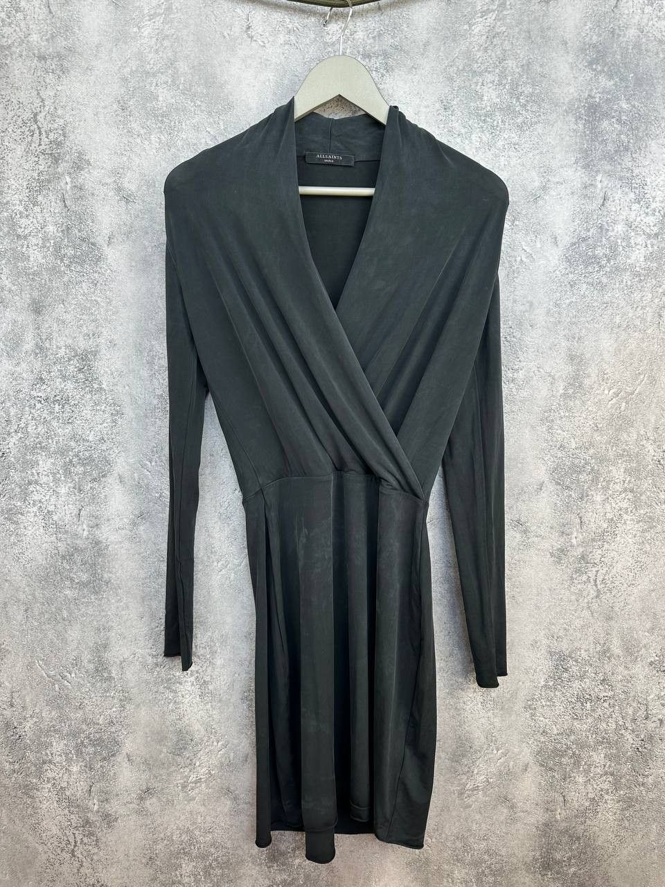 Allsaints AllSaints Tame Dress Black Wrap-Front Cupro Long Sleeve Size S / US 4 / IT 40 - 1 Thumbnail