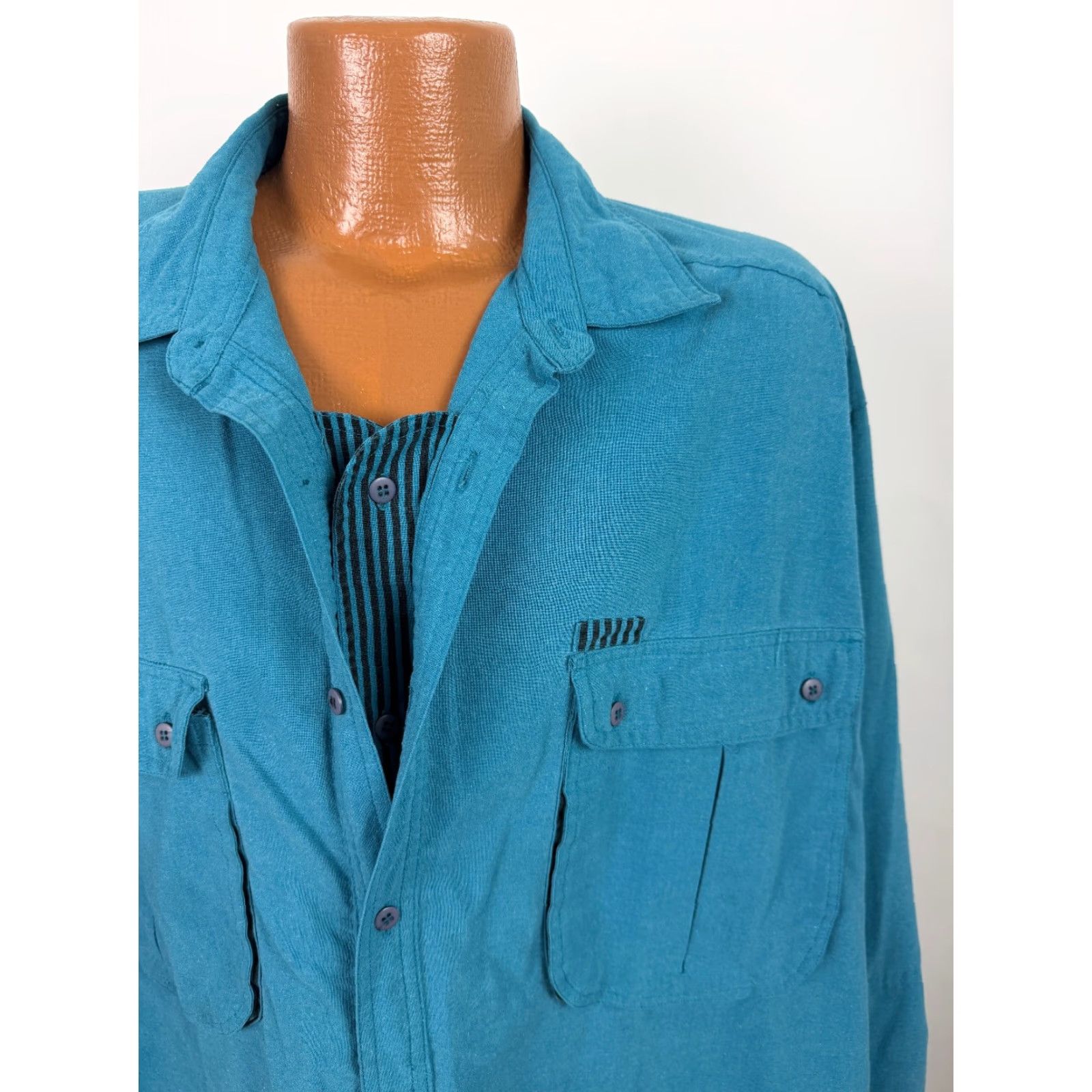 Altea VINTAGE New Vintage Shirt Men 2XL Button-Up Striped Teal Blue 80s 90s Hipster Club Size US XXL / EU 58 / 5 - 2 Thumbnail