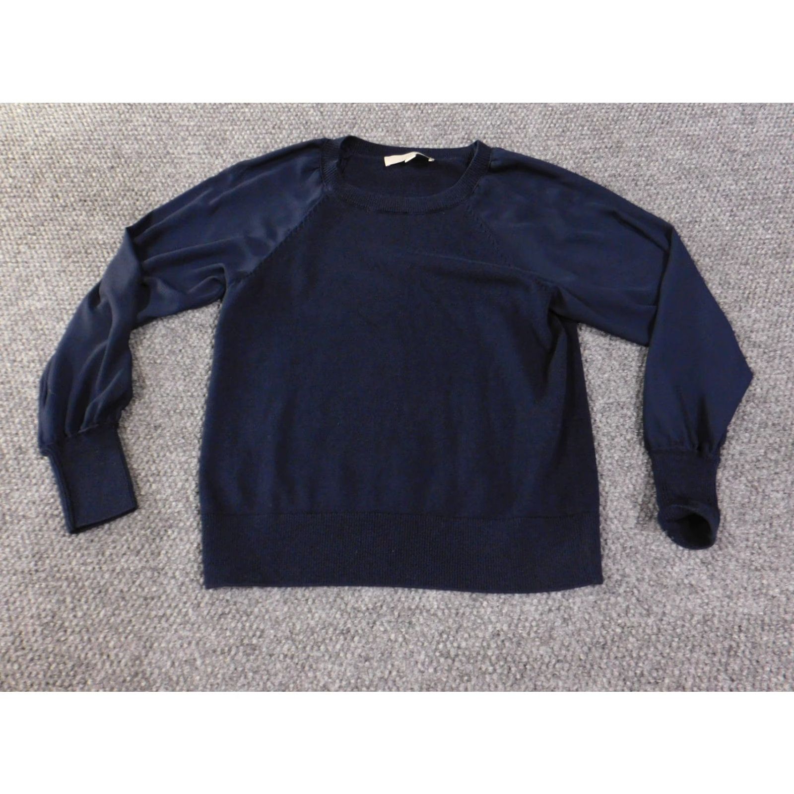 Loft LOFT Sweater Womens Small Navy Blue Mixed Media Pullover Knit Blouse Long Sleeve Size S / US 4 / IT 40 - 3 Thumbnail