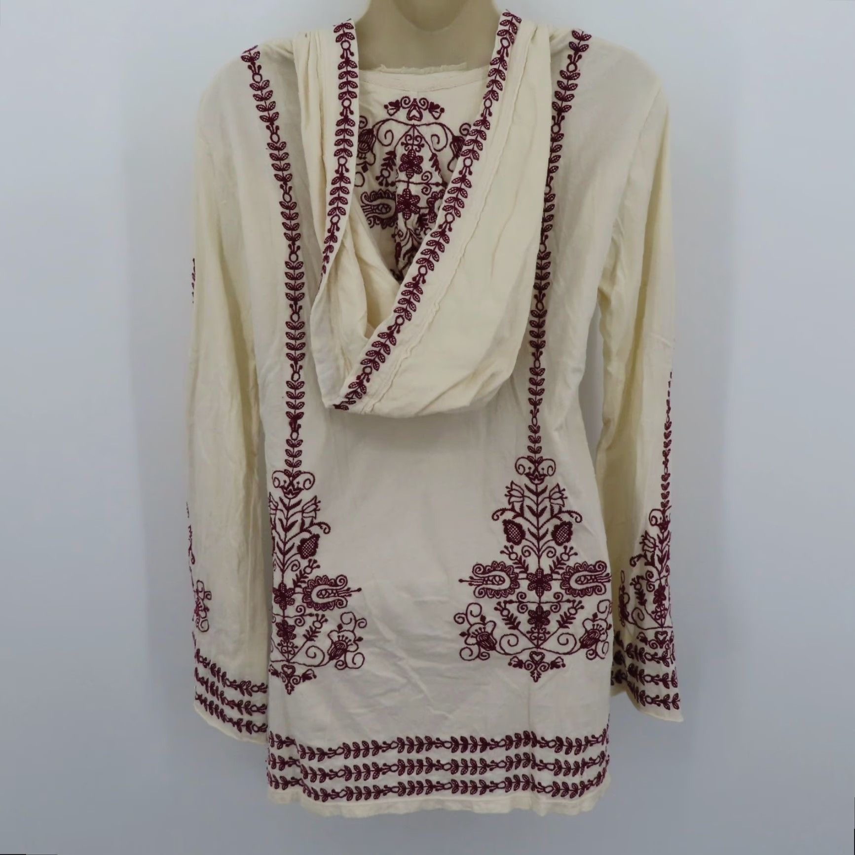 Johnny Was VINTAGE Johnny Was Women Small Cream Purple Embroidered Hooded Pullover Shirt Top Hoodie Size S / US 4 / IT 40 - 5 Thumbnail