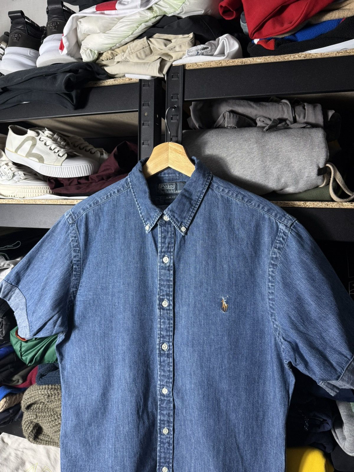 Polo Ralph Lauren Vintage Polo Ralph Lauren Denim Button Up Shirt Slim Fit Size US M / EU 48-50 / 2 - 2 Thumbnail