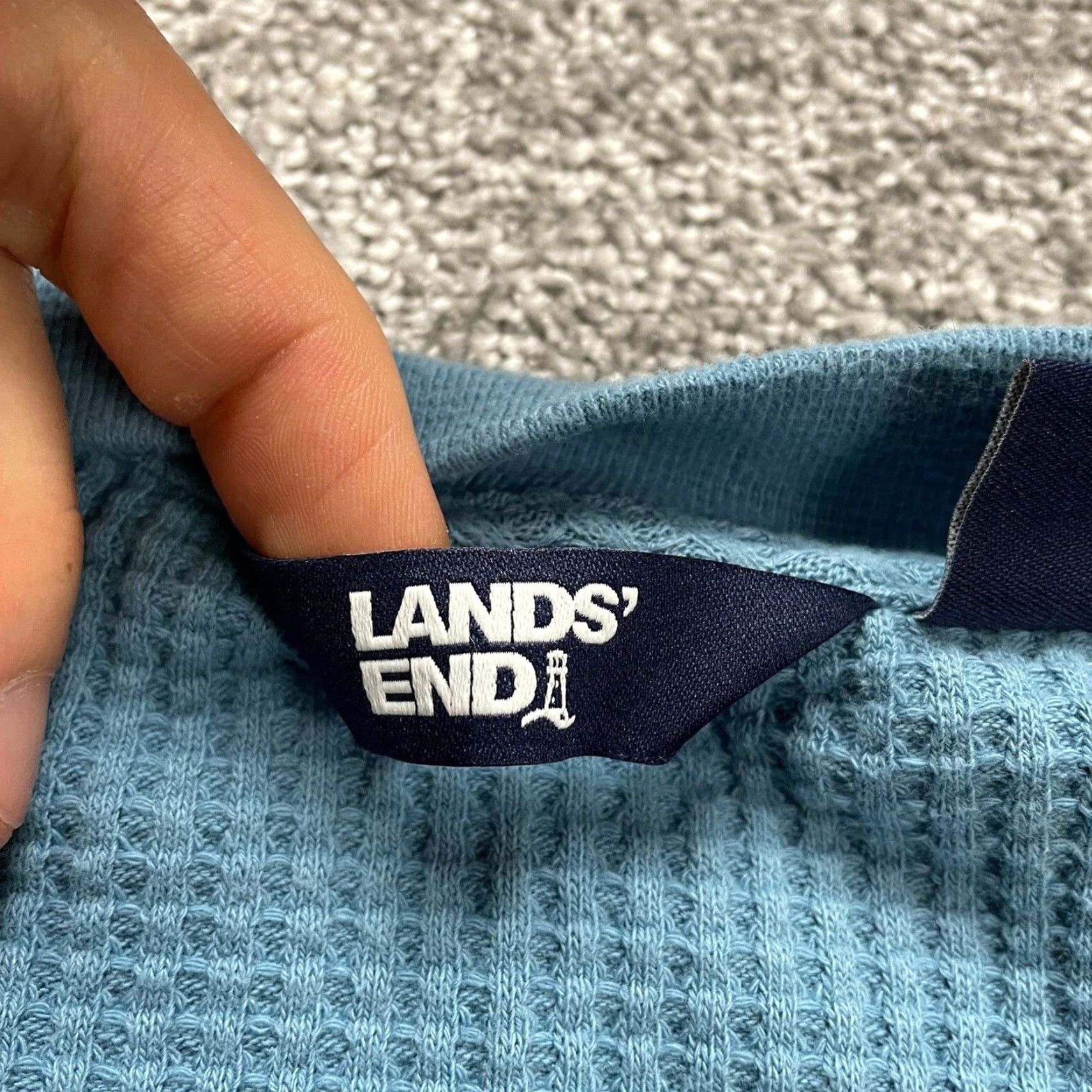 Lands' End Lands' End Womens Sweater Medium Blue Lace V-Neck Waffle Knit Pullover Casual Size M / US 6-8 / IT 42-44 - 3 Thumbnail