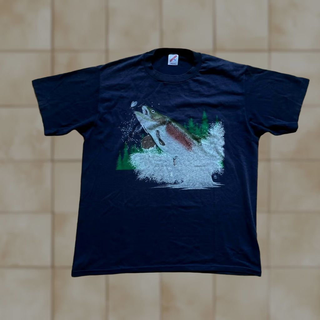 Habitat VTG 80s Habitat Fish Nature T Shirt XL Black Short Sleeve Graphic Tee Mens 1989 Size US XL / EU 56 / 4 - 1 Thumbnail