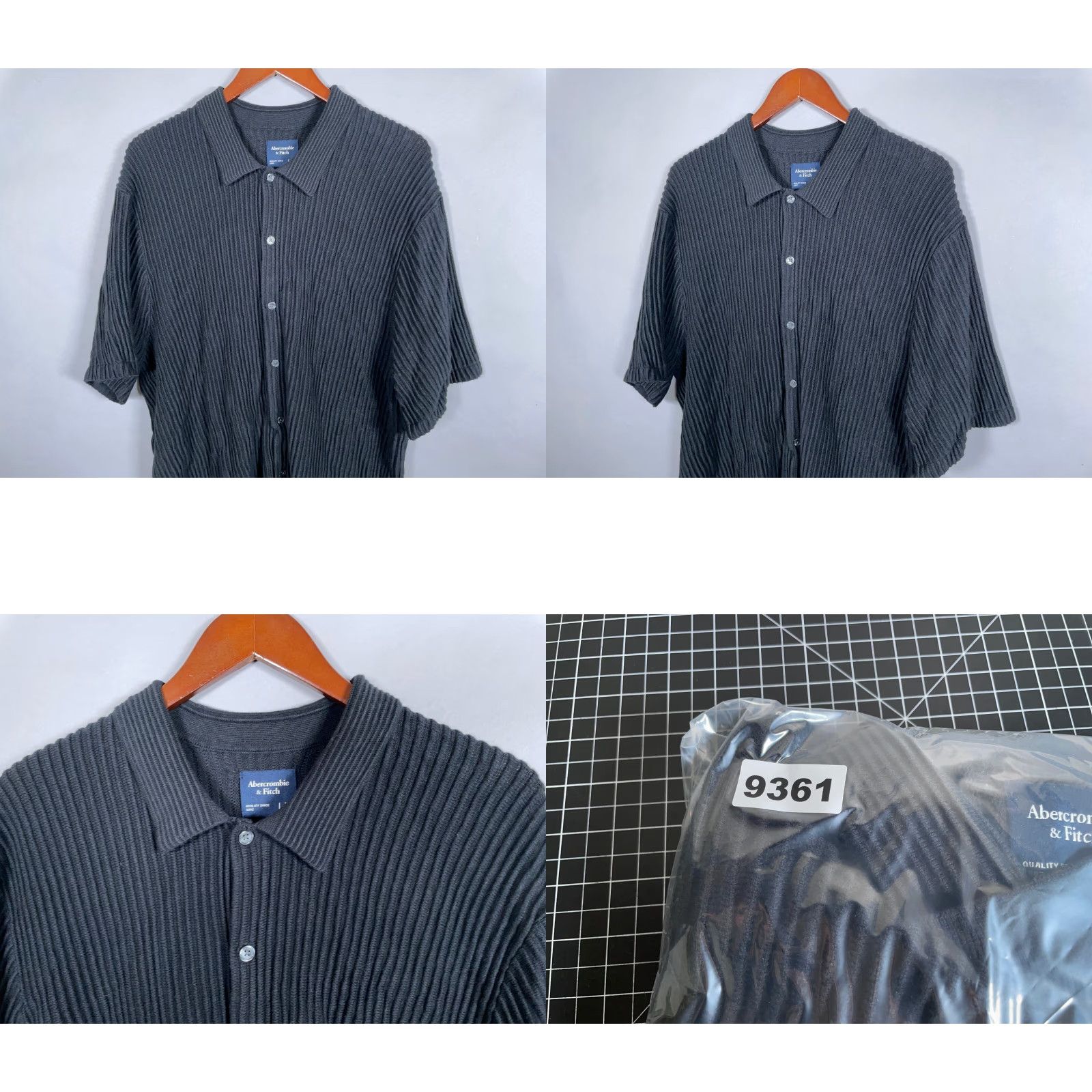 Abercrombie & Fitch Abercrombie & Fitch Knit Short Sleeve Shirt Men XL Black Preppy Retro Button-Up Collared Cotton Nylon Viscose Size US XL / EU 56 / 4 - 8 Thumbnail