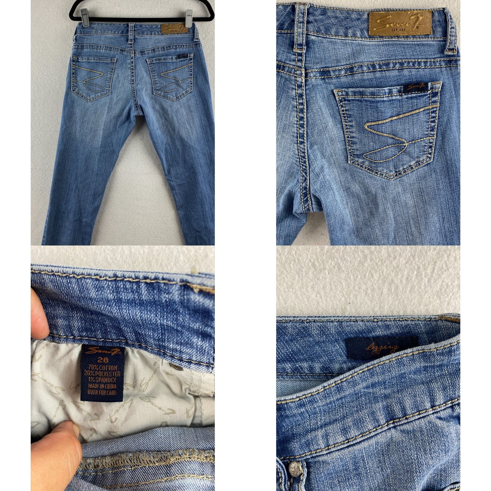Vintage Seven7 Womens Jeans Jegging Distressed Denim 28 Blue Embroidered 5-Pocket Stretch Denim Jeans Women Regular Size 28 Size 28" / US 6 / IT 42 - 8 Thumbnail