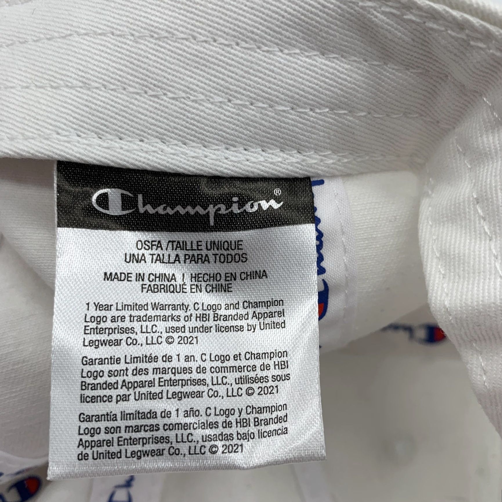 Champion Champion Hat Cap Strap Back Mens White Twill Baseball Logo Embroidered One Size Size ONE SIZE - 5 Thumbnail