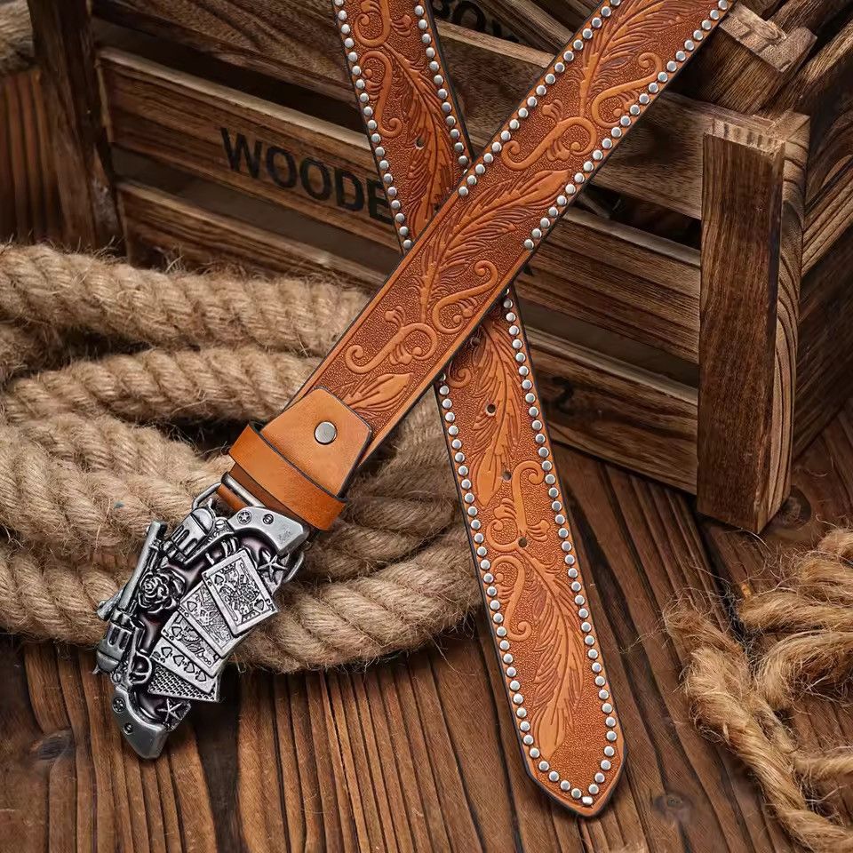 Leather Gun Buckle PU leather belt Size ONE SIZE - 2 Thumbnail