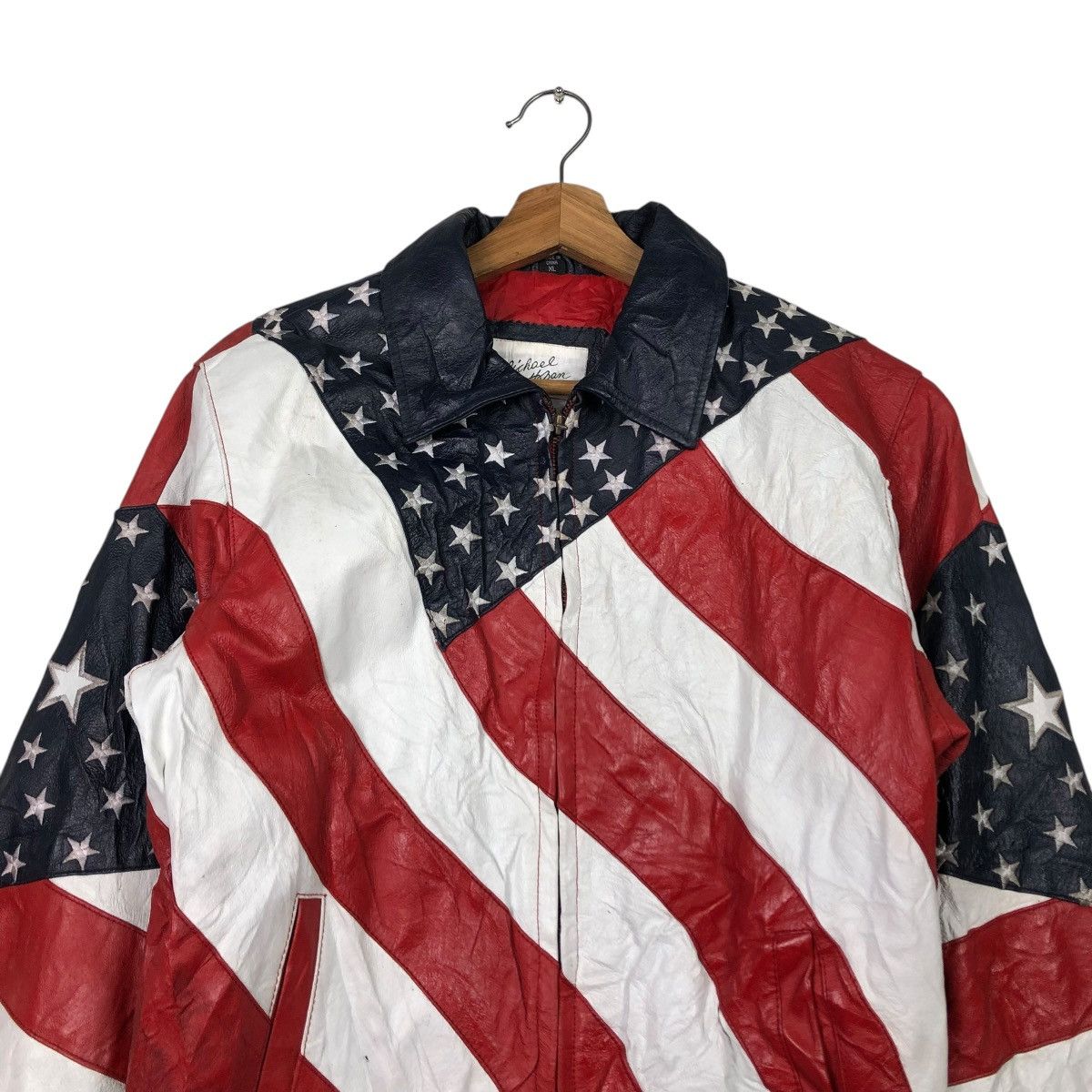 Michael Hoban 🔥VINTAGE LEATHER JACKET BOMBER MICHAEL HOBAN USA FLAG Size US M / EU 48-50 / 2 - 4 Thumbnail