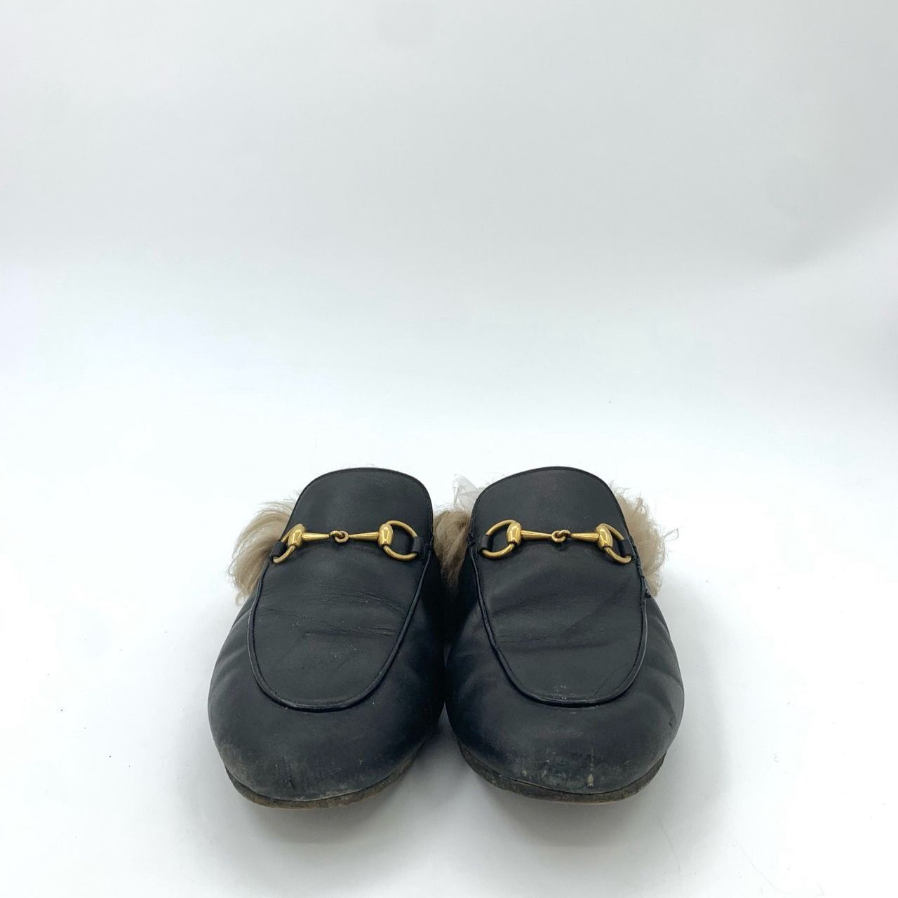 Gucci Gucci Black Leather & Fur Horsebit Slip-On Loafers Size US 8 / IT 38 - 3 Thumbnail
